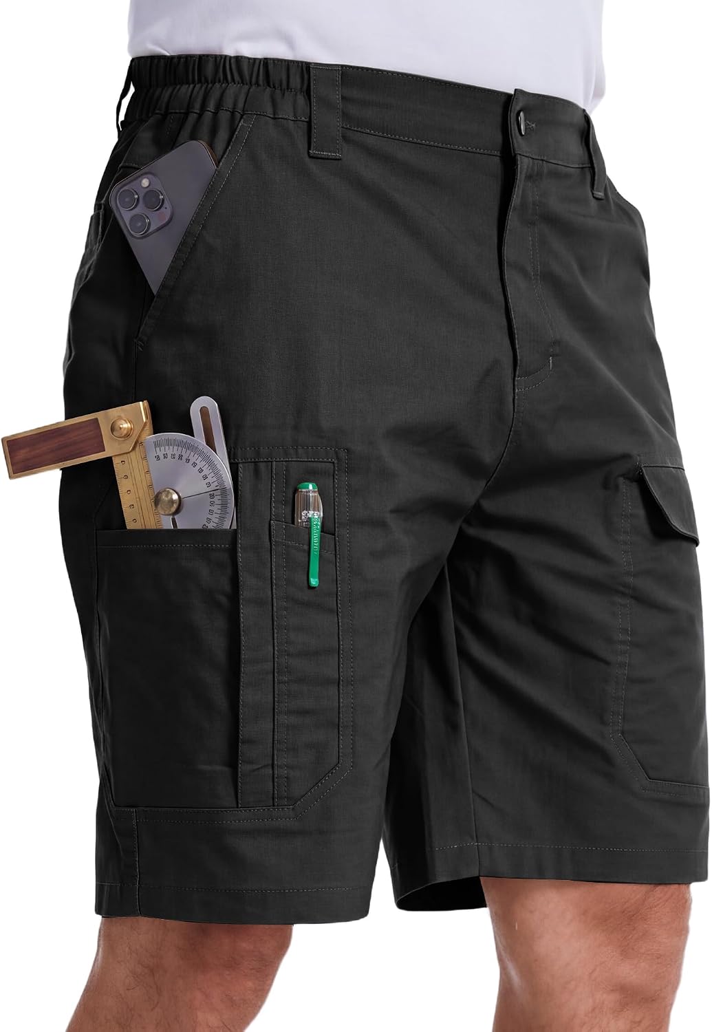 Work Cargo Shorts for Men, Stretch 8‑Pocket Carpenter Utility Shorts