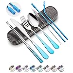 Travel Utensils Set with Case Reusable Portable Cutlery Set Stainless Steel 8pcs Including Dinner Knife Fork Spoon Chopsticks straws(Gradient Blue)