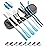 Travel Utensils Set with Case Reusable Portable Cutlery Set Stainless Steel 8pcs Including Dinner Knife Fork Spoon Chopsticks straws(Gradient Blue)