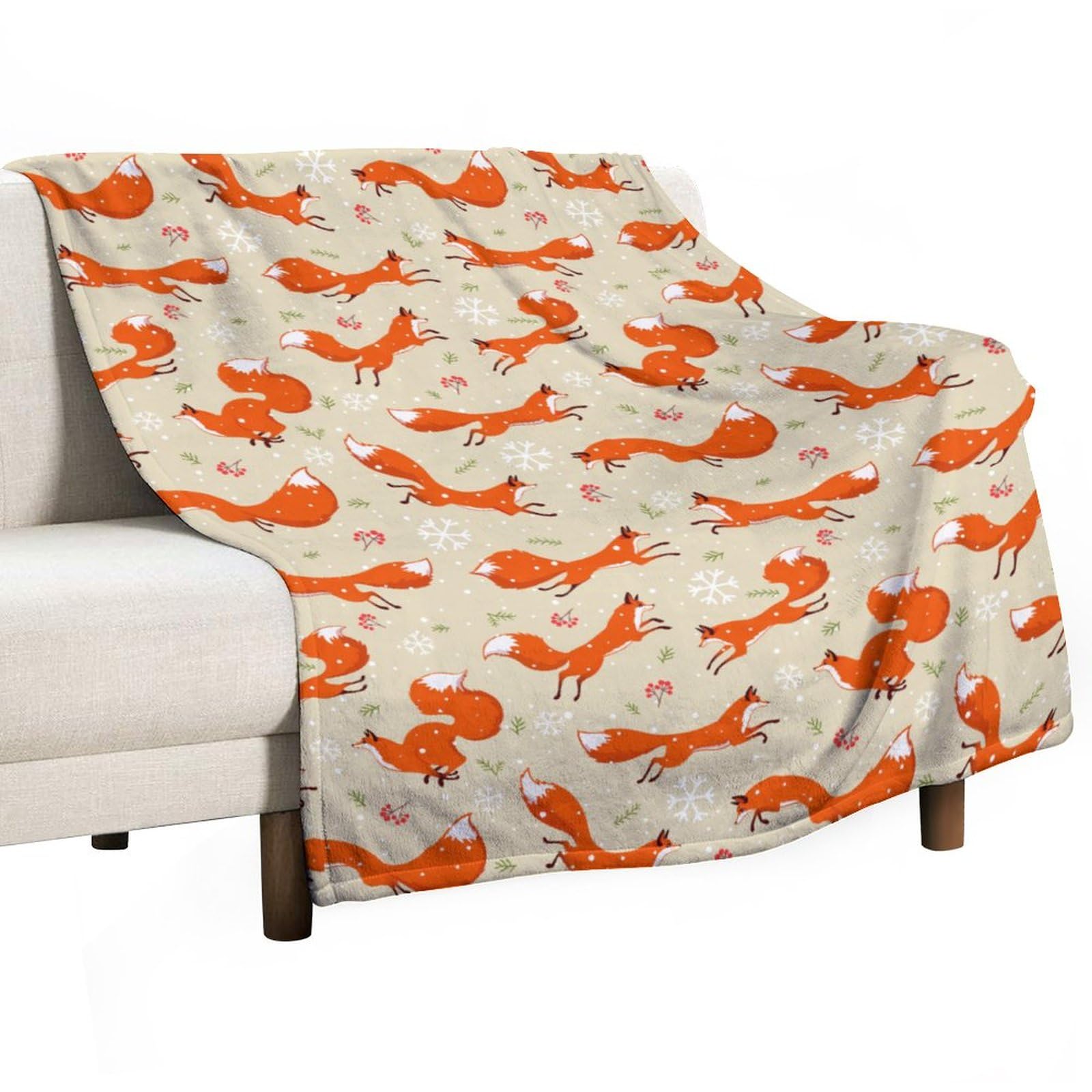 Homeoanimal Fox Print Throw Blanket 80x100cm, Lightweight Flannel Blanket, Cozy Microfiber Blankets for Couch Sofa Bedroom Decorative
