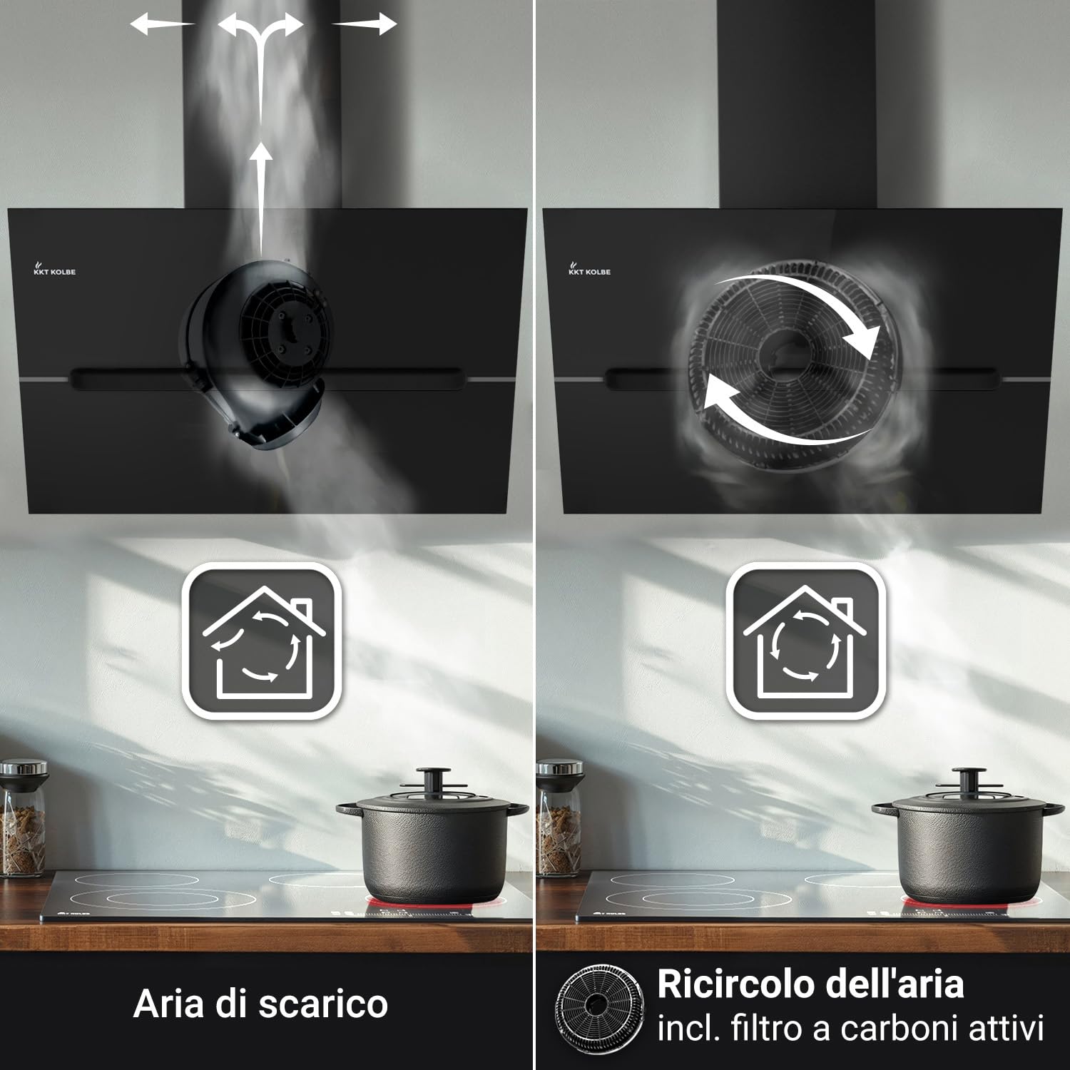 KKT KOLBE Cappa aspirante 90 cm acciaio inossidabile vetro nero WiFi LED RGBW ECCO9005SM