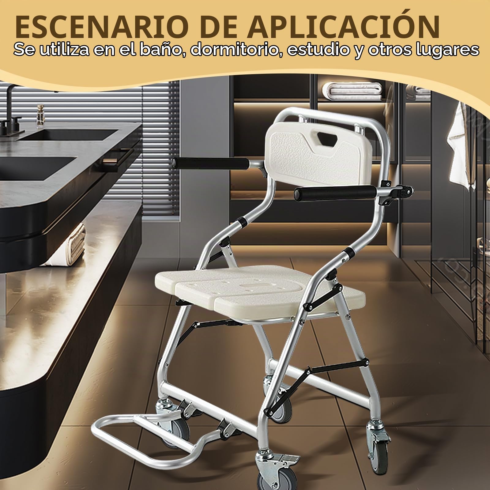 Silla de Ducha con Ruedas para Personas Mayores, Silla Plegable Ducha con Reposabrazos Reversibles, Silla con Ruedas para Ducha, Silla Baño Ancianos Ducha, Capacidad de Carga 120kg