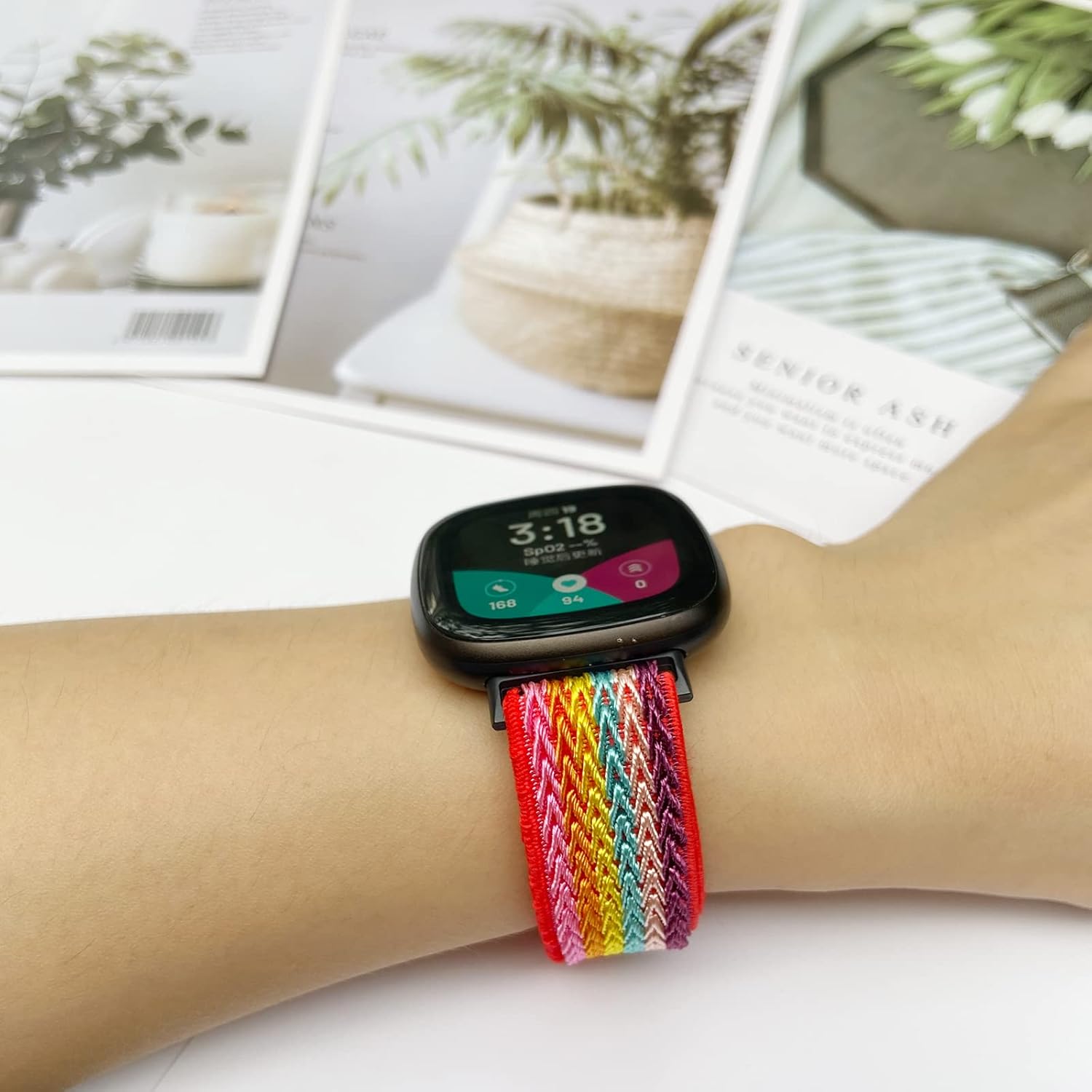 4 Pack Stretchy Bands Compatible with Fitbit Versa 3/ Versa 4/ Sense 2/Fitbit Sense Women Men, Adjustable Elastic Breathable Loop Nylon Replacement Straps