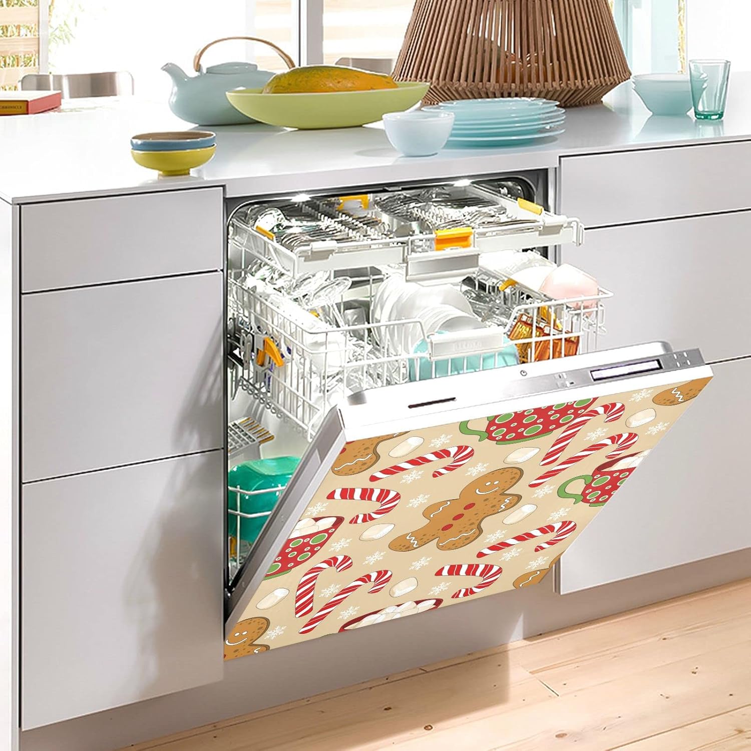 Ollabaky Dishwasher Magnet Cover Cute Christmas Gingerbread Magnetic Sticker Dishwasher Door Cover Decal Refrigerator Magnet Sticker for Home Kitchen Cabinet Appliances 23"x26"