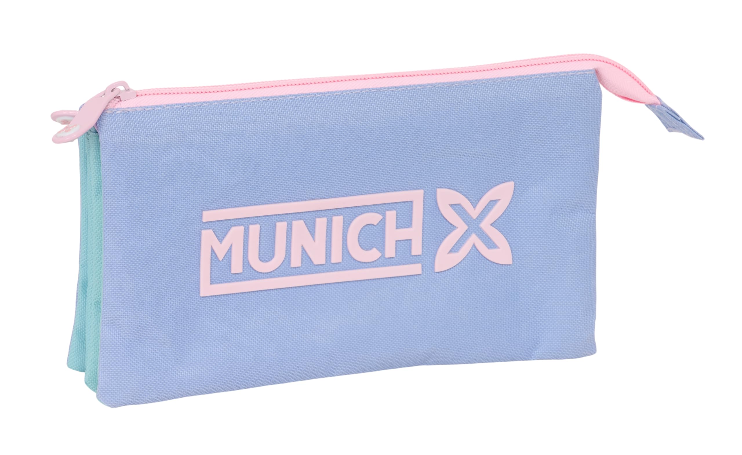 Safta Munich Basic Astuccio Triplo Per Bambini - 3 Scomparti, Poliestere Resistente, 22x3x12 Cm, Colore Lilla - 4