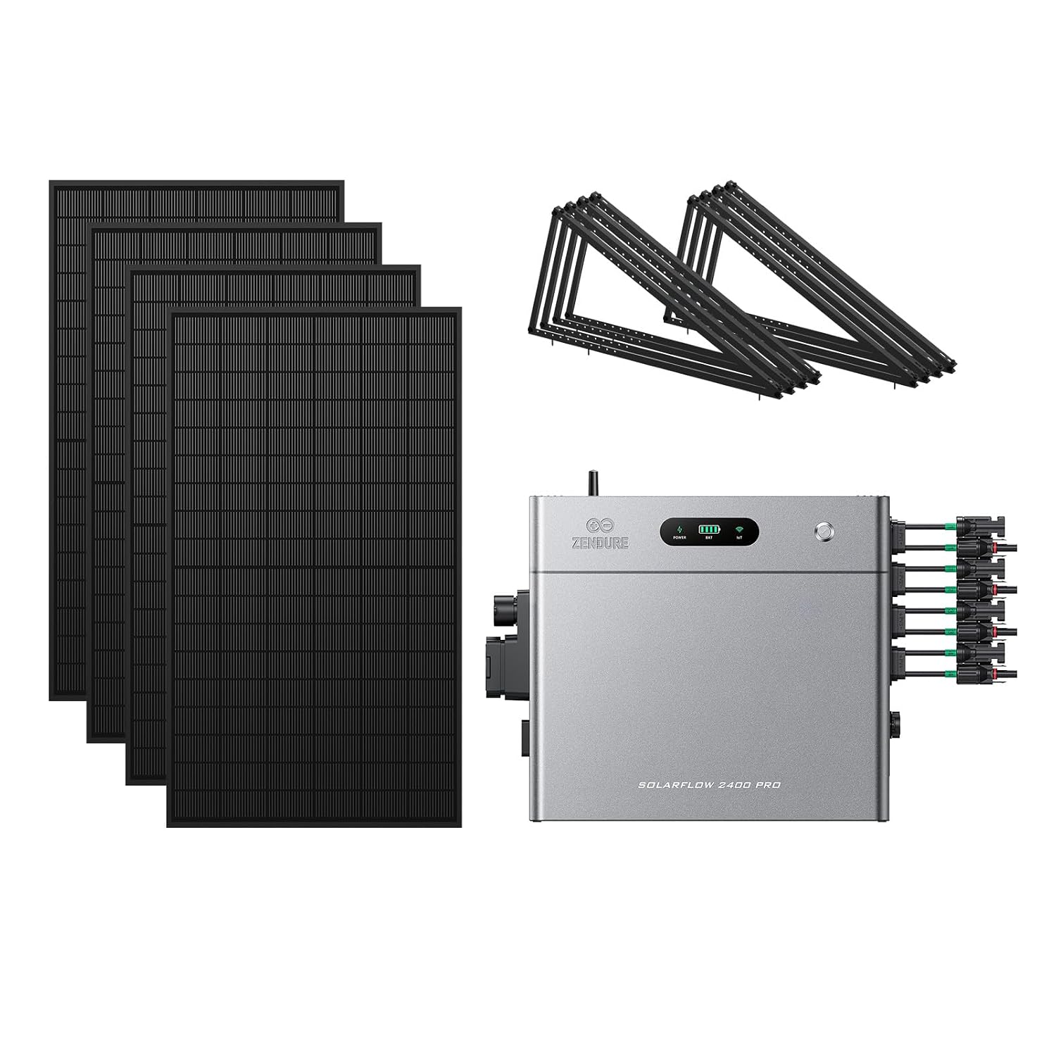 Zendure SF2400 Pro Balkonkraftwerk mit Speicher, 2400W Bidirektionale AC-Leistung, 4 750W MPPT, 4800W PV-Eingang (3000W DC+1800W AC), Eweiterbar von 16,8kWh, Play &amp; Plug, IP65, mit 4 450W Solarpanels