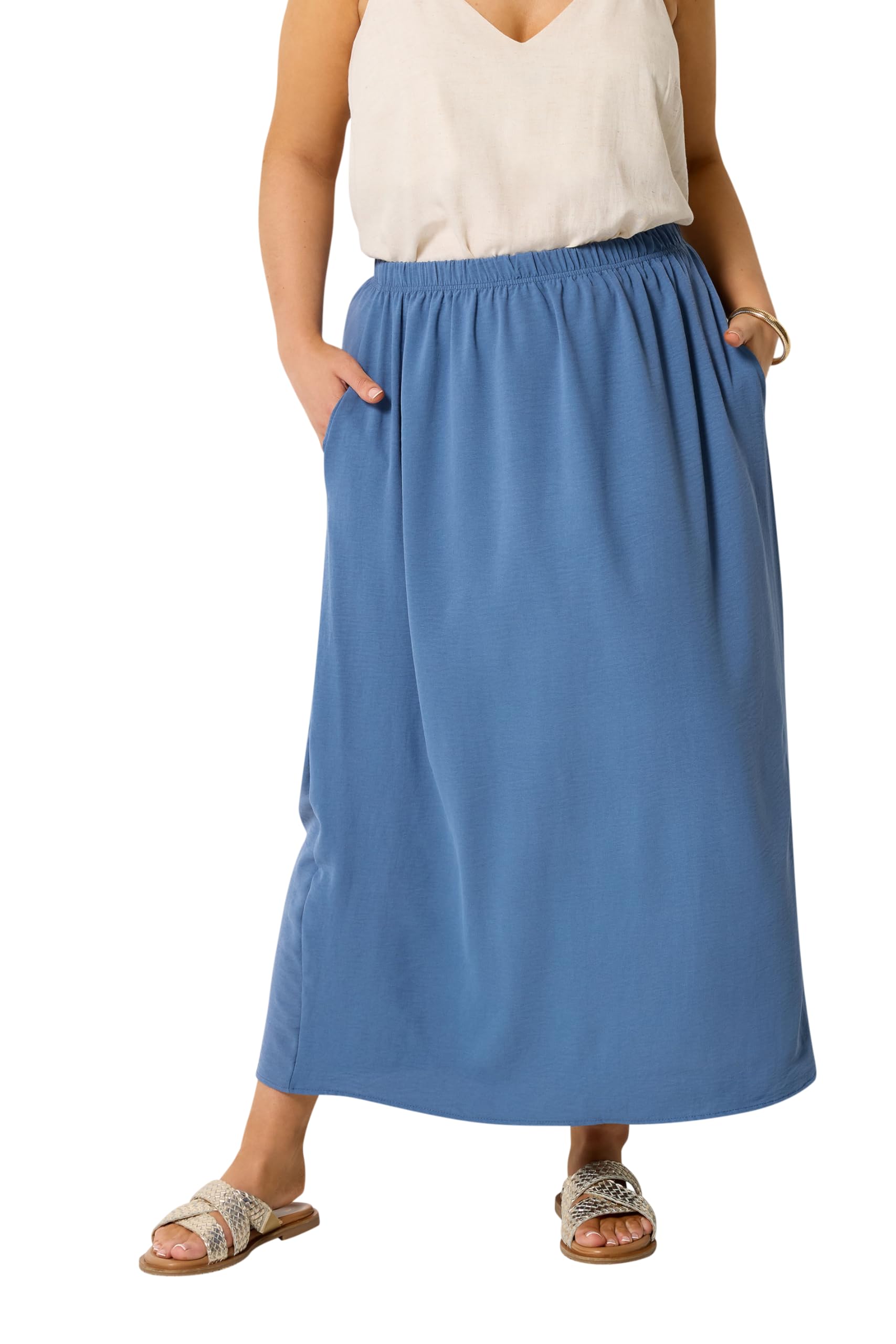 Yours Women's Blue Woven Midi Skirt In Size 22-24