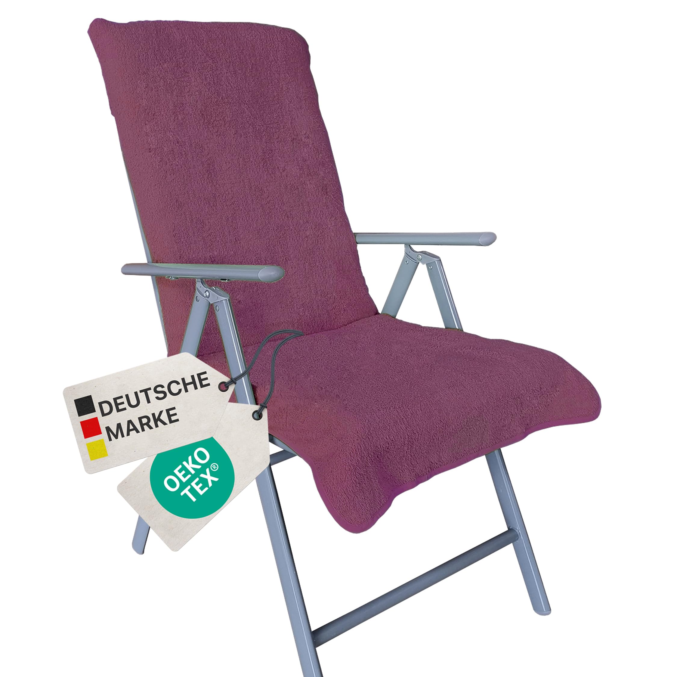 NYVI Frottee Schonbezug für Gartenstuhl NYVISpa 60x130 cm Lila - Hygiene Auflage für Hochlehner Gartenstühle Campingstühle - Handtuch Bezug
