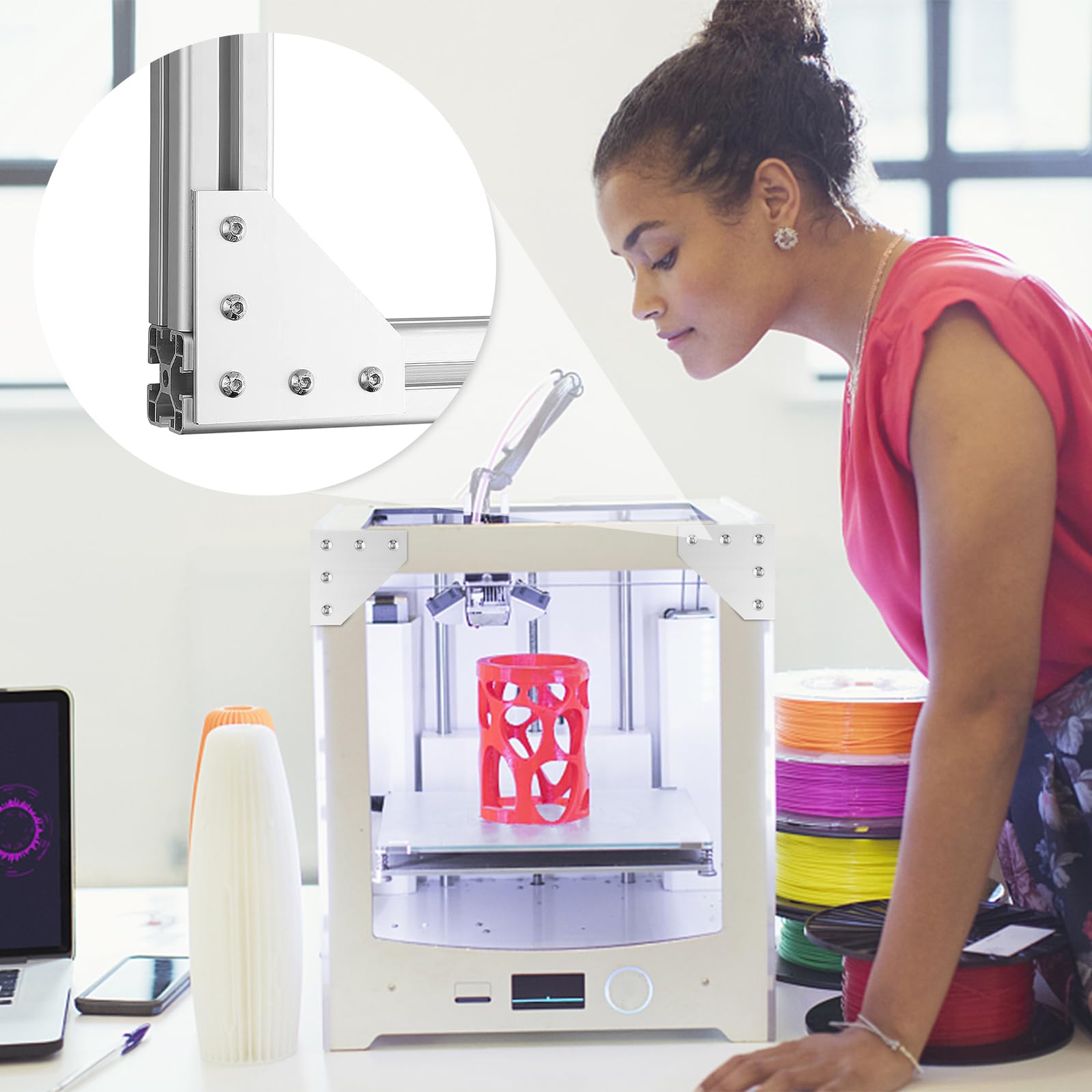 Lot 6 Plaques De Connexion L Profil Alu 40x40cm – Supports D'Angle Pour Profilés 9mm, Avec Vis, Écrous T Et Clé, Pour Imprimante 3D, CNC, Robotique