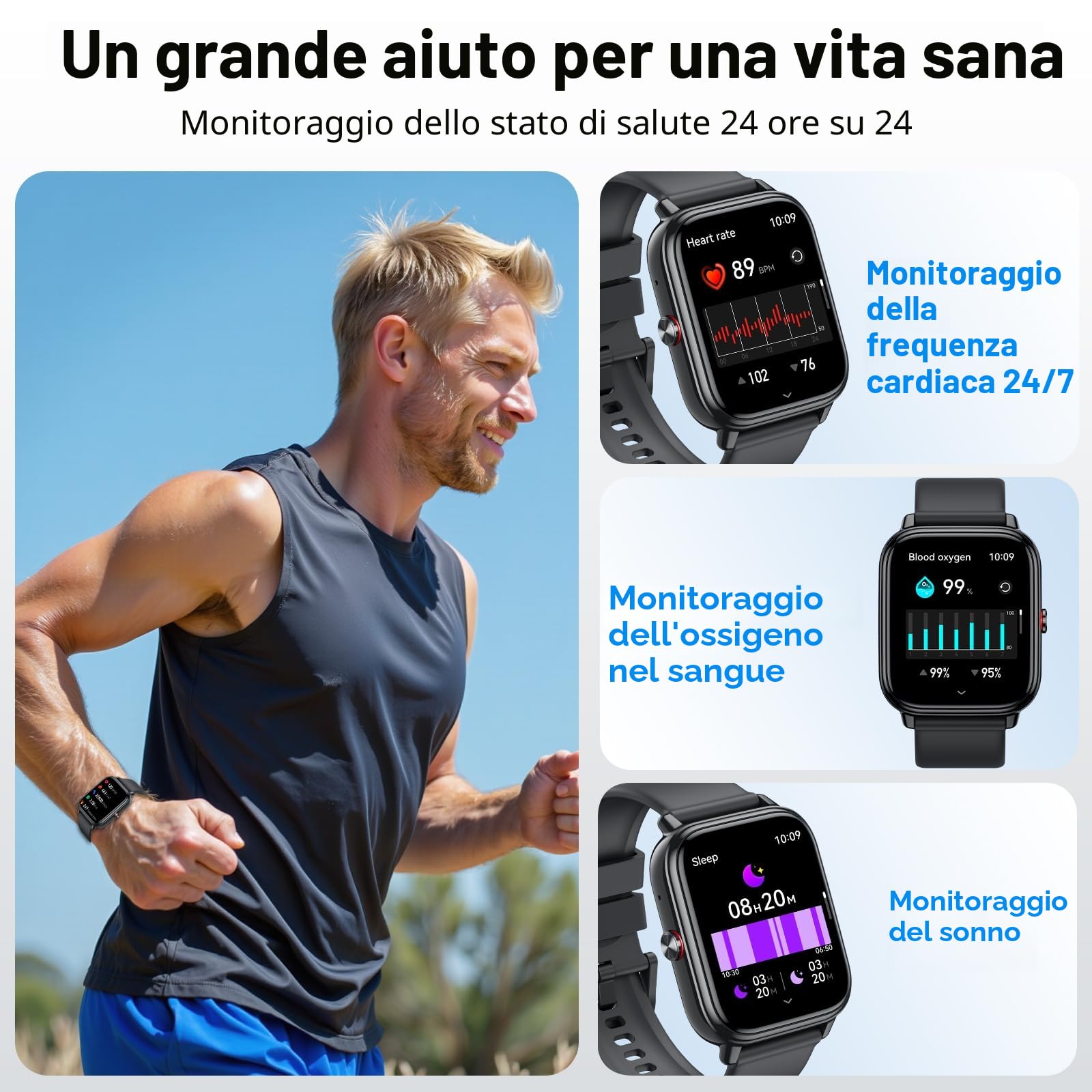 Smartwatch Uomo Donna, 1.83"HD Orologio con Chiamate Bluetooth, 110+ Modalità Sportive, Fitness Tracker con Batteria da 1000mAh, Autonomia 20 Giorni, Impermeabile IP68 Smartwatch per Android/iOS