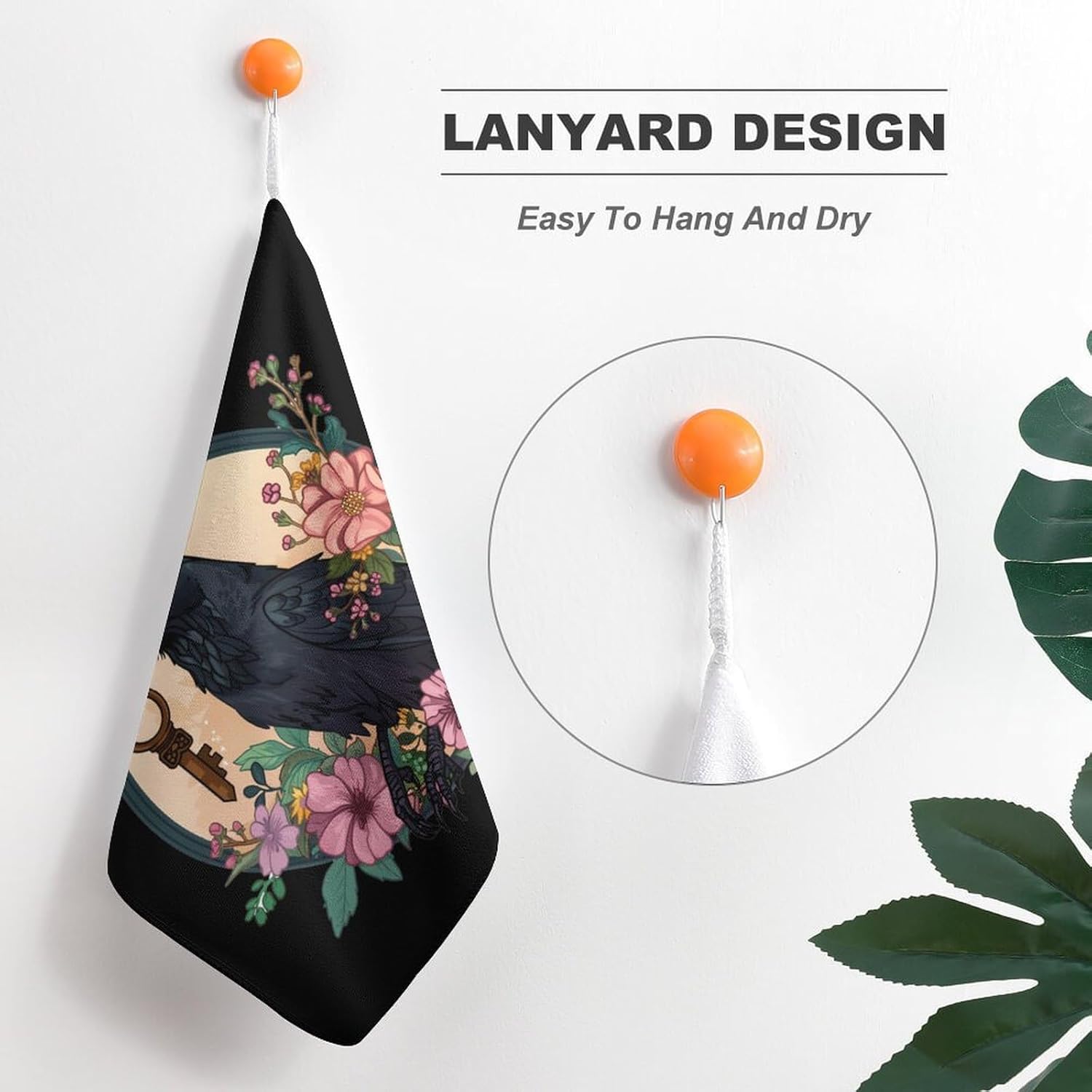 Blackbird with Key Crow Hand Towels for Bathroom Kitchen Towels Small Towel Handkerchiefs with Hanging Loop 4PCS