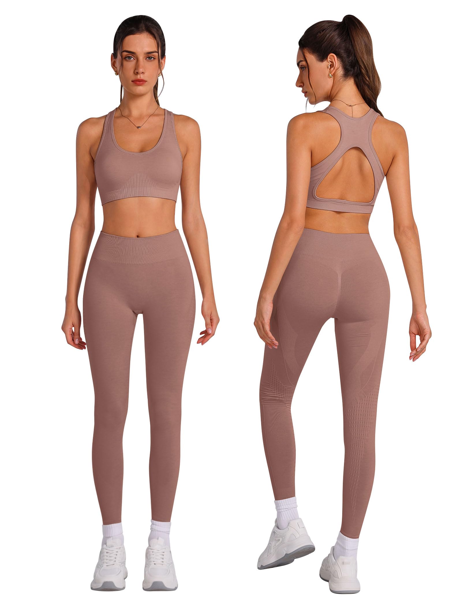 ABOCIW Womens Seamless Workout Sets Racerback Sports Bra Crop Tank Top High Waist Leggings 2 Piece Gym Yoga