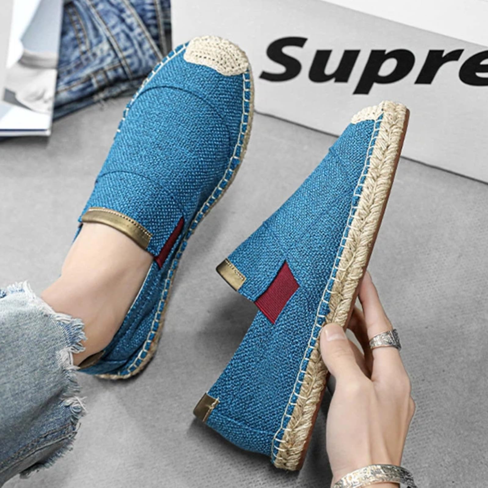 Scarpe Pescatore Uomo Estate Lino Senza Lacci Traspiranti | Tessuto leggero favorisce il flusso d’aria garantiscono libertà al piede. Ideale per casa e brevi uscite all’aperto.