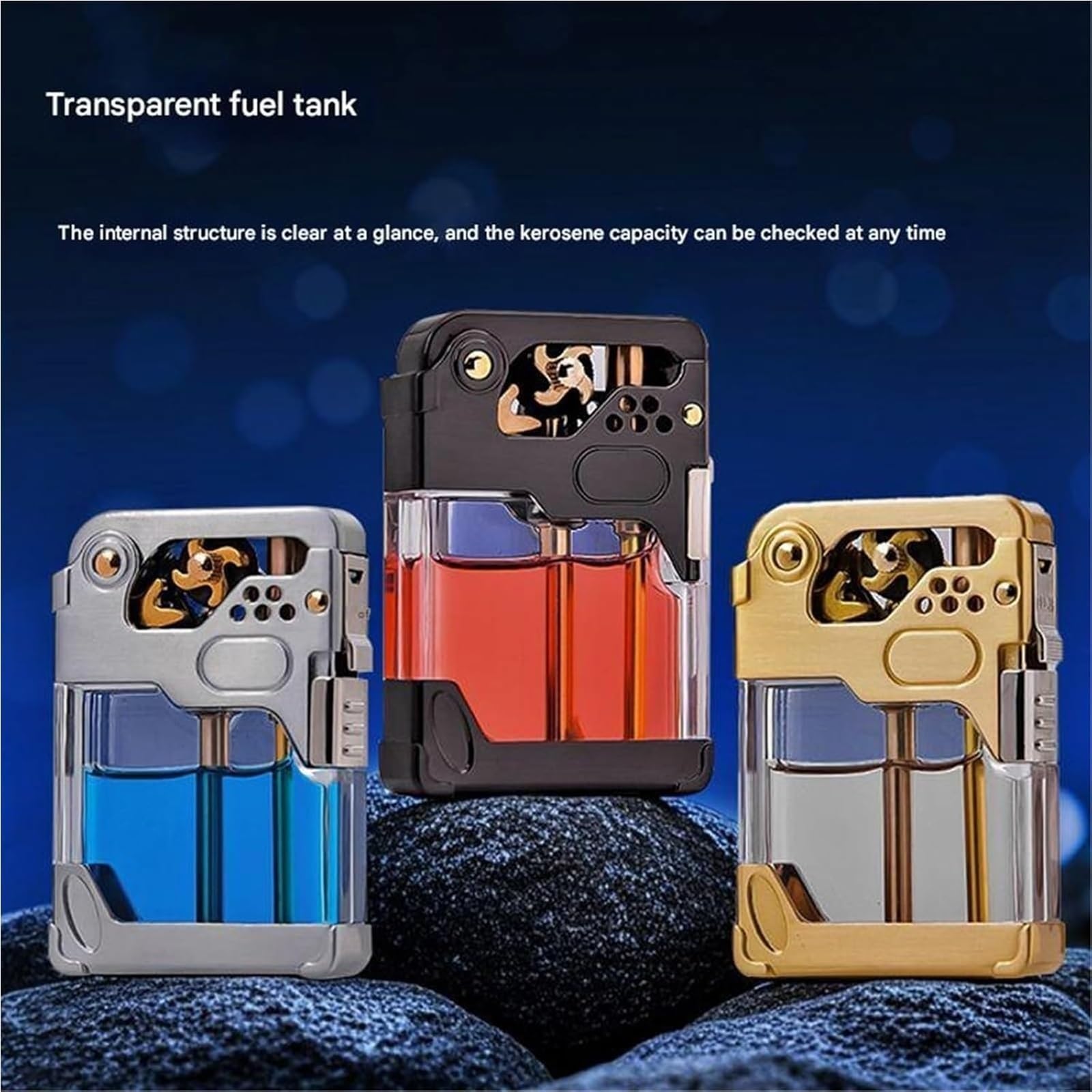 Encendedor retro de queroseno, resistente al viento, con depósito de combustible transparente y bloqueo de seguridad, ideal para coleccionar, acampar o regalo único