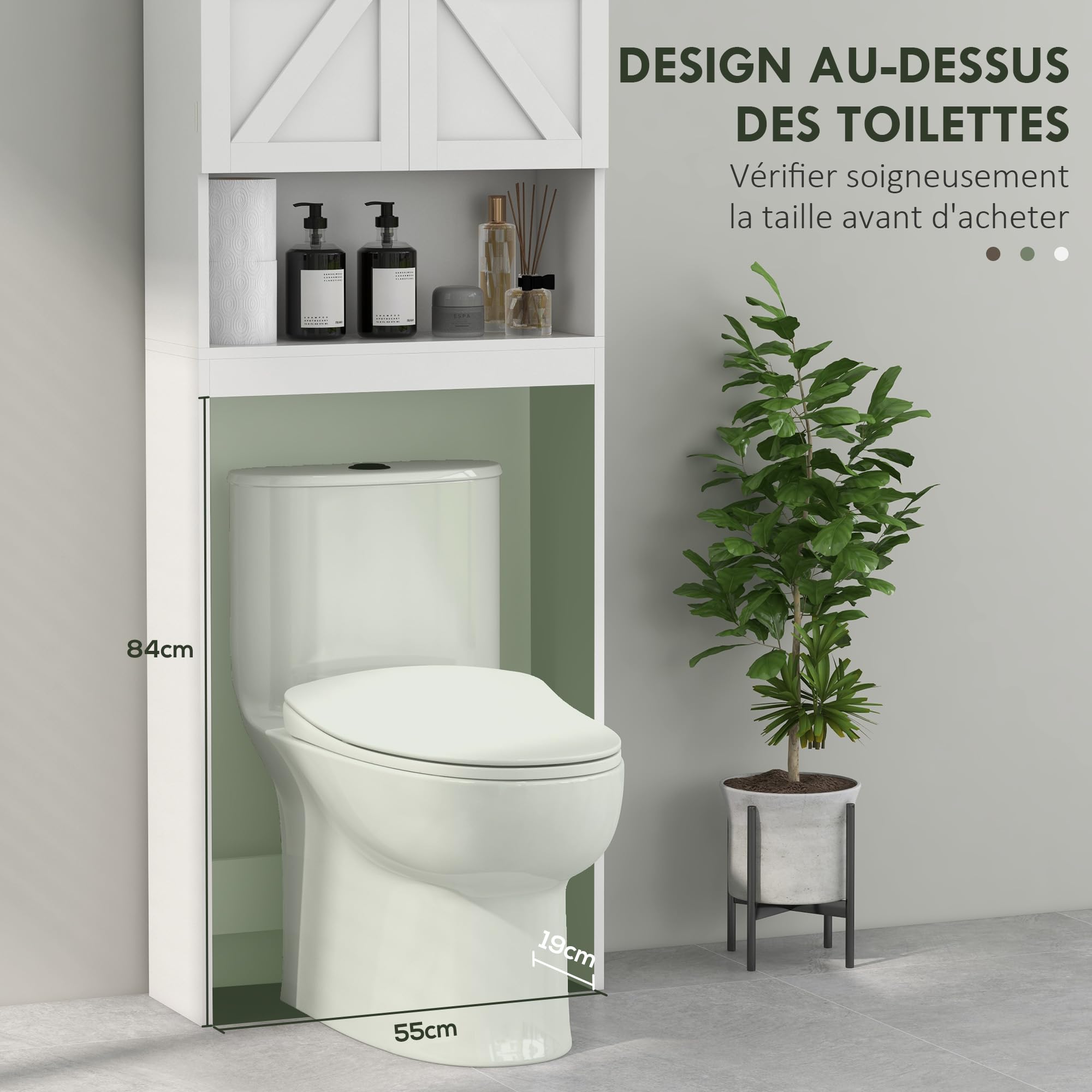 HOMCOM Meuble de Rangement au-Dessus des Toilettes 58,5Lx23lx170Hcm Blanc