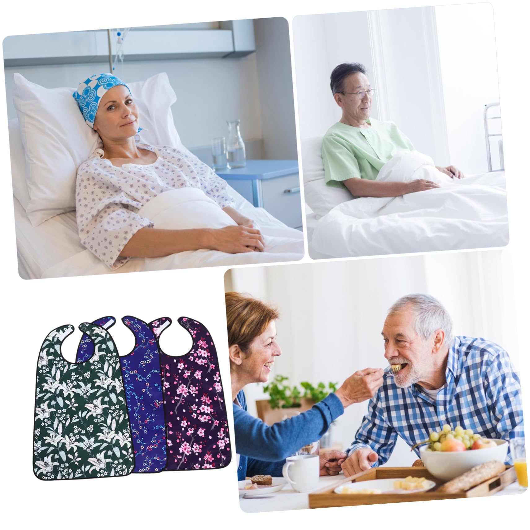3 Stück-pack und Wiederverwendbare Lätzchen für Erwachsene aus Polyester mit Verstellbarem Krümelfänger als Esslätzchen für Ältere Menschen und Behinderte