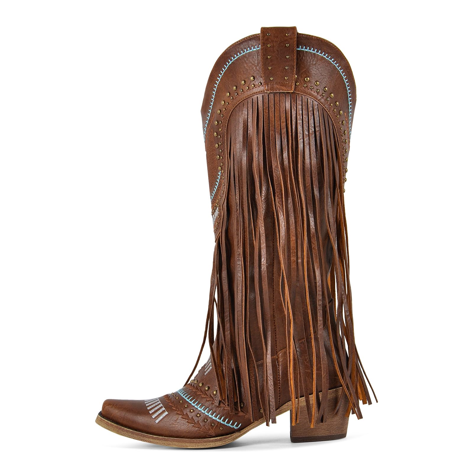 Wide Calf Fringe Cowboy Boots Western Tassal Women Wide Cowgirl Boots Embroidered Knee High