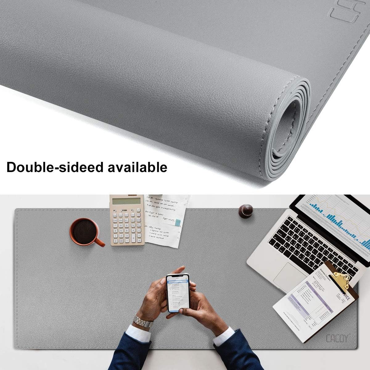 Blасk Frіdау - 70% оƒƒ Grey PU Leather Desk Pad Extended Gaming Mouse Pad Keyboard Mat Dual Use Waterproof Writing Desktop Mat for Office/Home (Size L 39.4 x 15.7)