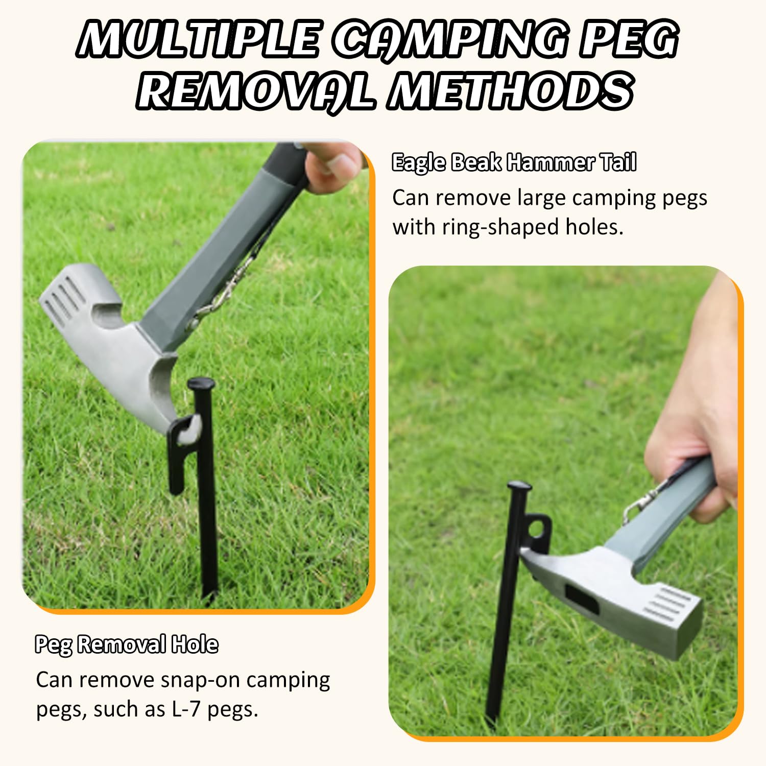 Marteau de Camping, 30 x 11 cm Maillet de Tente en Acier au Carbone avec Crochet, Marteau de Camping en Plein Air, Marteaus de Piquet de Tente Pegs Stake Nail Extracteur Remover pour Extérieur