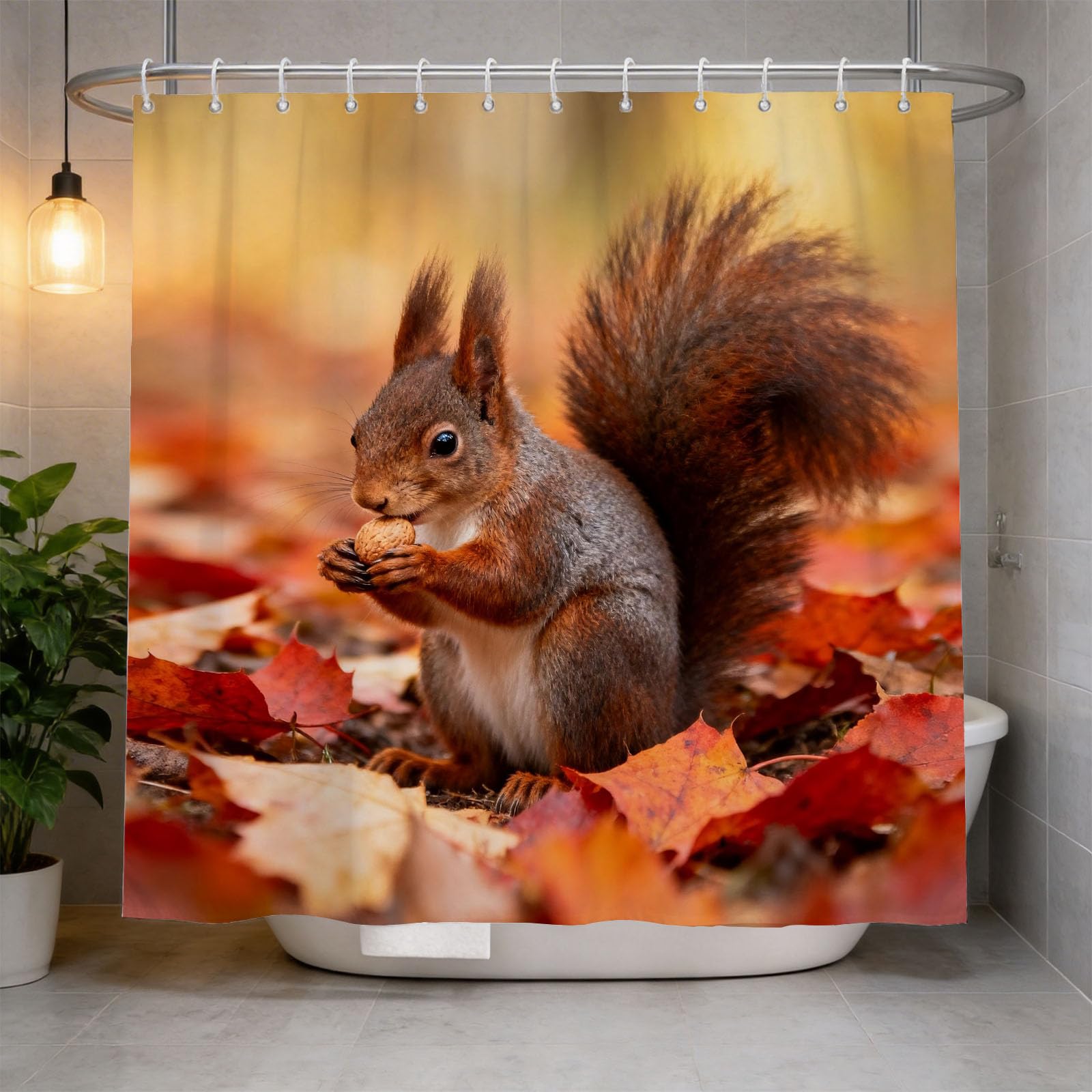 Hongduo 3D Squirrel Shower Curtain for Stalls Bathtubs Autumn Landscape Bathroom Decor Shower Curtain Set Polyester Fabric Waterproof 200x200cm/79X79 Inch with Hooks