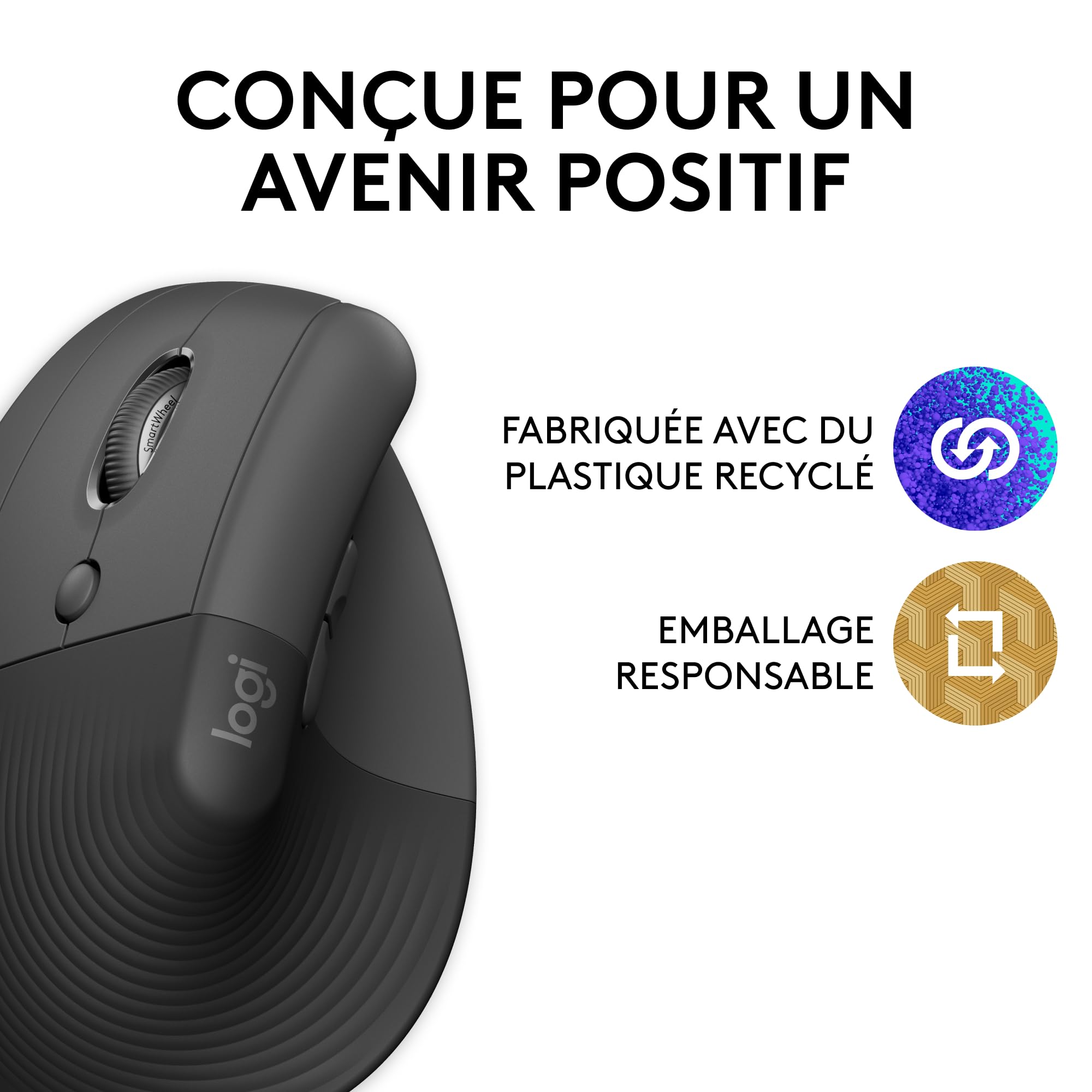 Logitech Lift Left Souris Ergonomique Verticale, sans Fil, Bluetooth ou récepteur USB Logi Bolt, Silencieuse, 4 Boutons, Compatible avec Windows/macOS/iPadOS, Ordinateur Portable, PC - Graphite