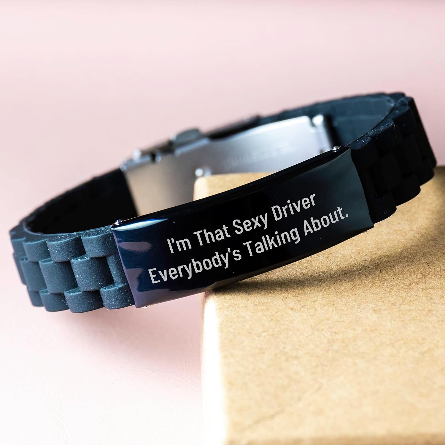 Sexy Driver Gift for Her, I'm That Sexy Driver Everybody's Talking About. Glide lock Clasp Black Stainless Steel Silicone Adjustable Driver Jewelry for Mother's Day