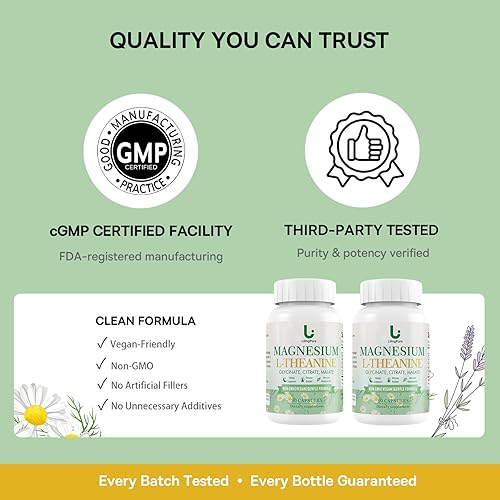 Miniatura 6 de Complejo de magnesio con L-teanina 200 mg de triple magnesio + 100 mg de L-teanina Sueño, alivio del estrés y apoyo muscular