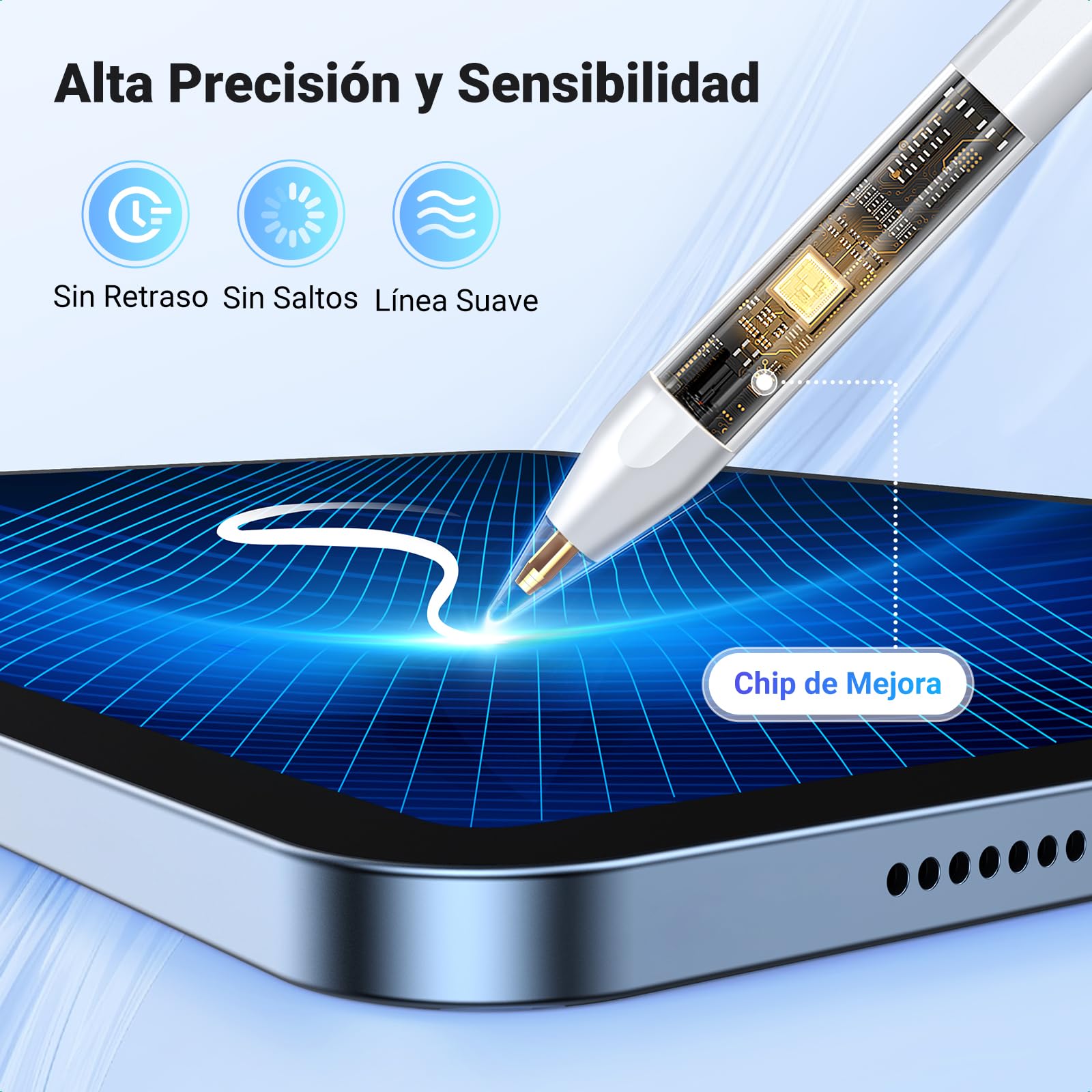 UGREEN Lápiz Magnético para iPad con 3 Puntas de Repuesto, Rechazo de Palma y Pencil Sensible a La Inclinación Compatible con Pro 12.9/11" 2018-2022/ Air 4/5/10/ Mini 6
