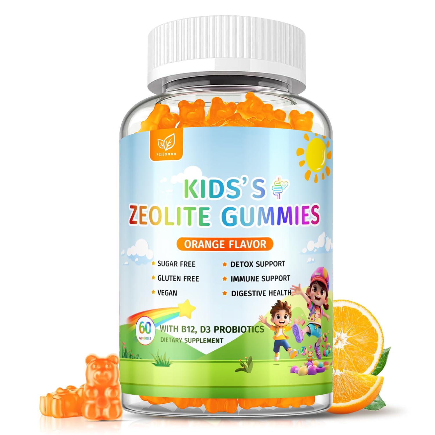 Zeolite Detox for Kids Gummies, Pure Natural Zeolite Clinoptilolite, Adults & Kids Heavy Metals, Focus, Gut & Immune Support - Vegan, No Additives - Orange Flavor - 60 Gummies 60 Count (Pack of 1)