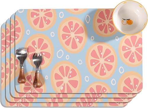 Juego de 4 manteles individuales de cuero lavable, antideslizantes y resistentes al calor, patrones de naranjas adecuados para decoración de mesa,
