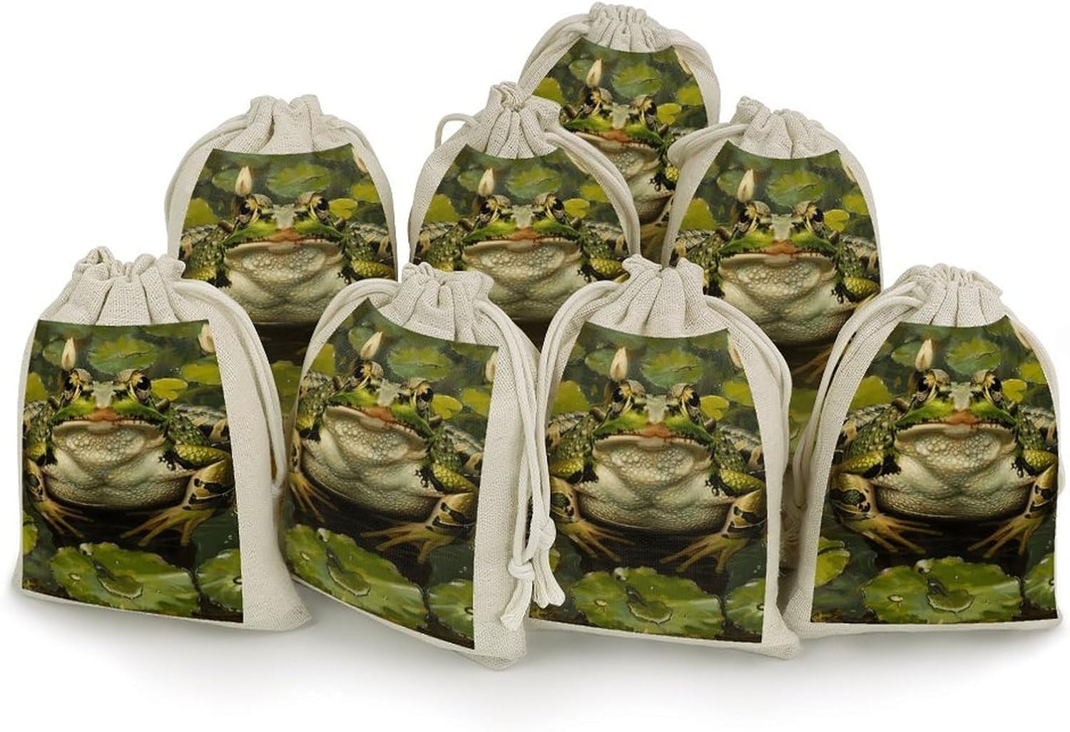 FekiLoot Lily And Frog Cotton Linen Drawstring Bags Pack of 8