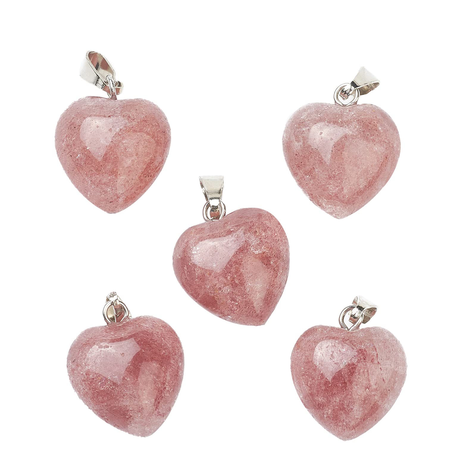 BEEFLYING 10 Pcs Natural Gemstone Heart Pendant Charms Strawberry Quartz Charms Healing Stone Pendants for Jewelry Making Crafts Supplies