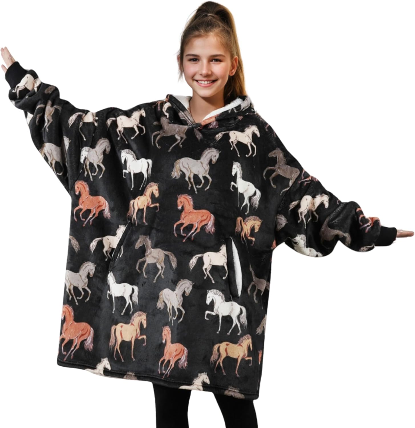 Horse Gifts for Girls, Women, Horse Lovers, Wearable Flannel Horse Blanket Hoodies