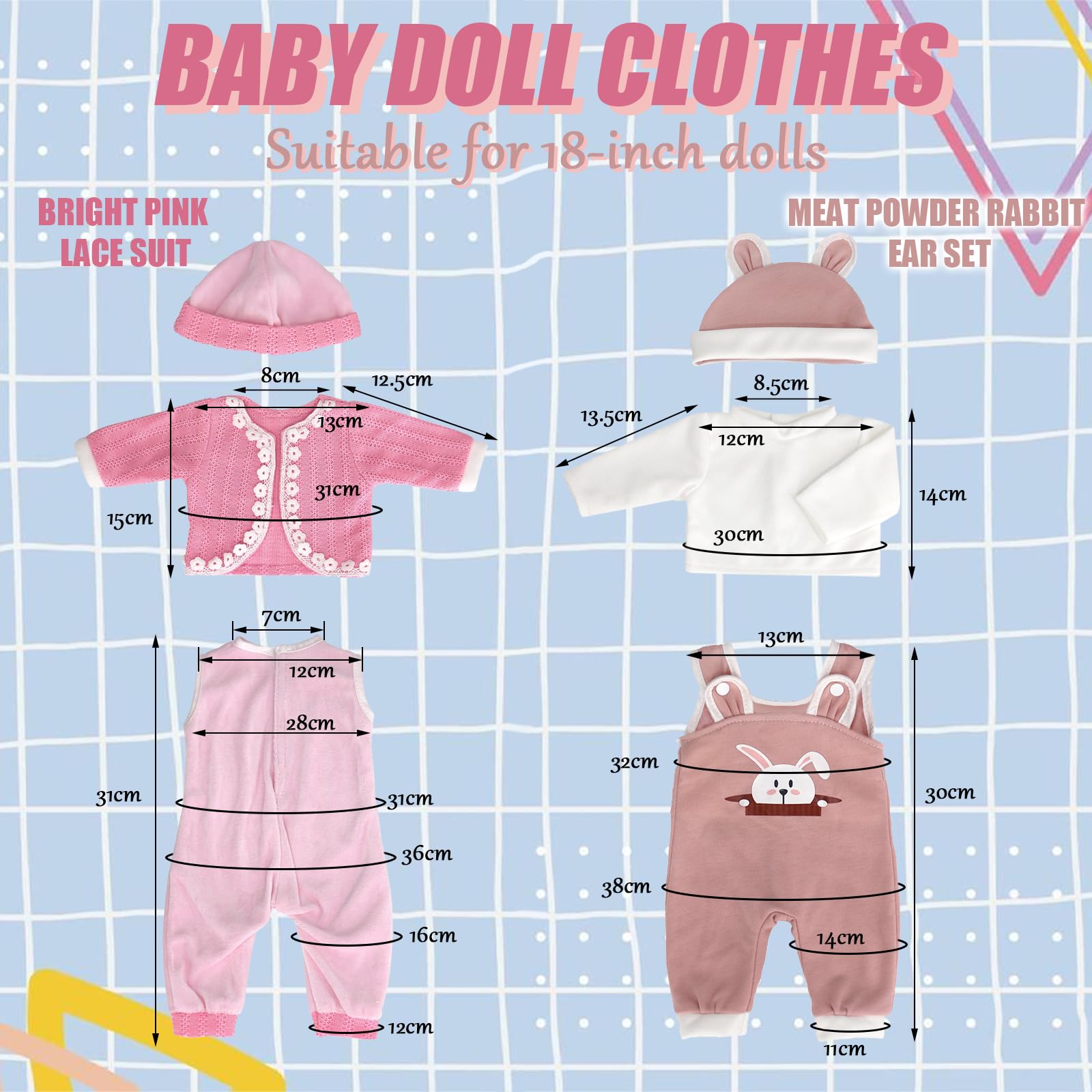 TYXHXTF Doll Clothes Overall for 18 Inch, Baby Doll Clothes Outfits, Sweet Outfits Long Sleeve Overalls (Pink) - Image 3