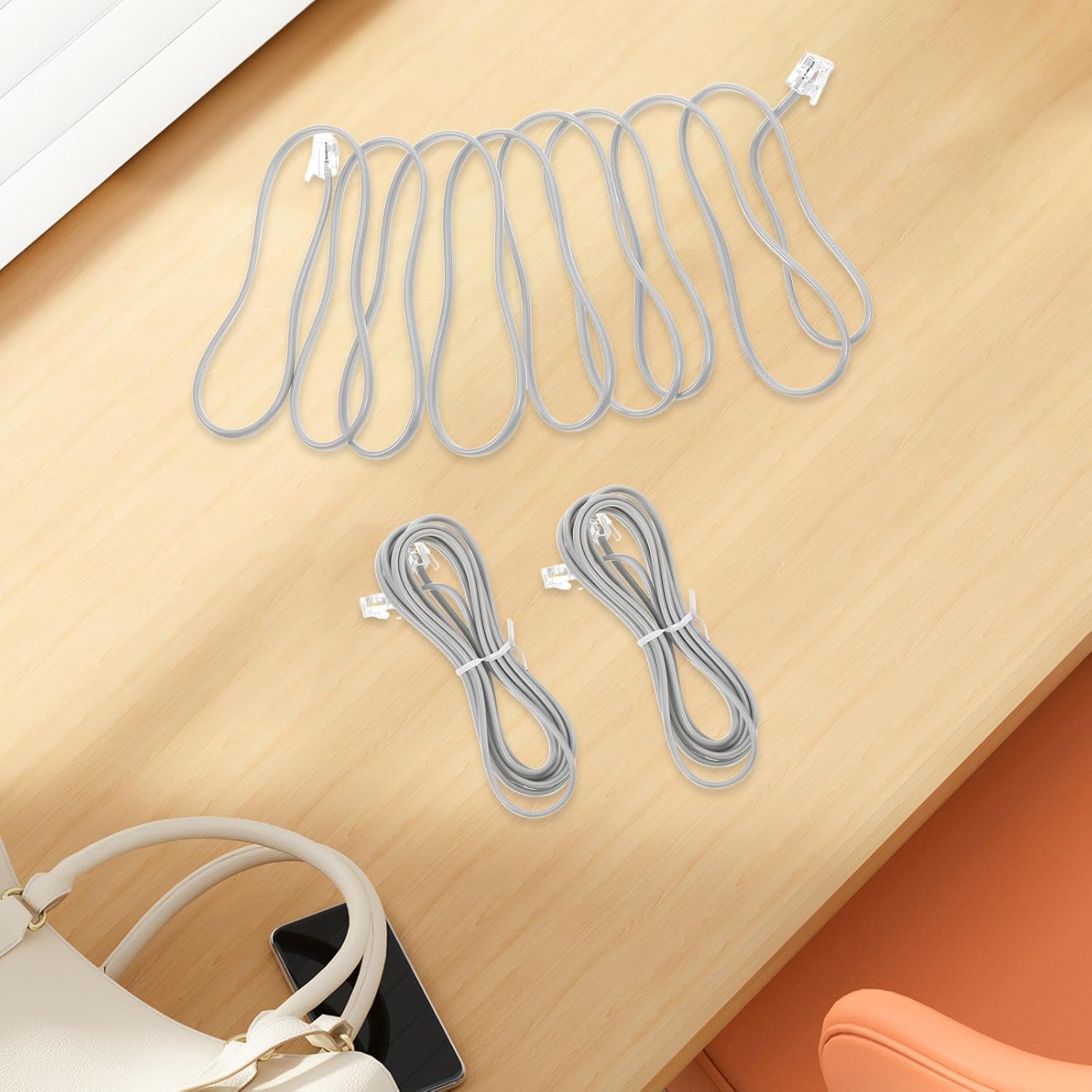 Rj11 6P4C 4-Wire Phone Extension Cord 7-Inch Silver Gray Coiled Cable for Landline Telephone Office and Hotel Use, 10pcs Telephone Accessories