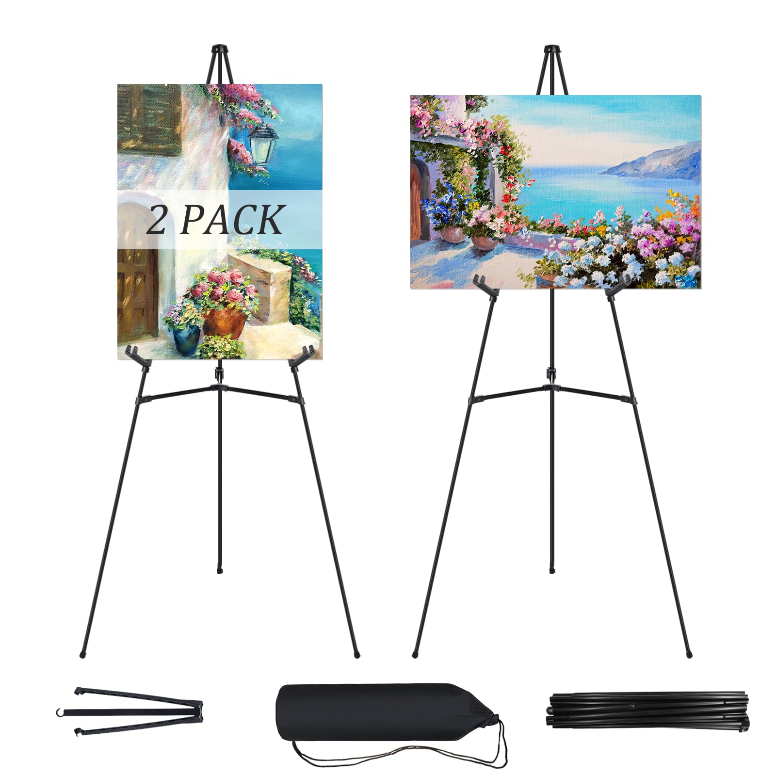 EWOID 2Pcs Easel Stand for Wedding & Poster Display, 66 Inch White Portable Foldable Poster Stand, Perfect for Wedding, Birthday Party, Art Shows, and Retail Displays