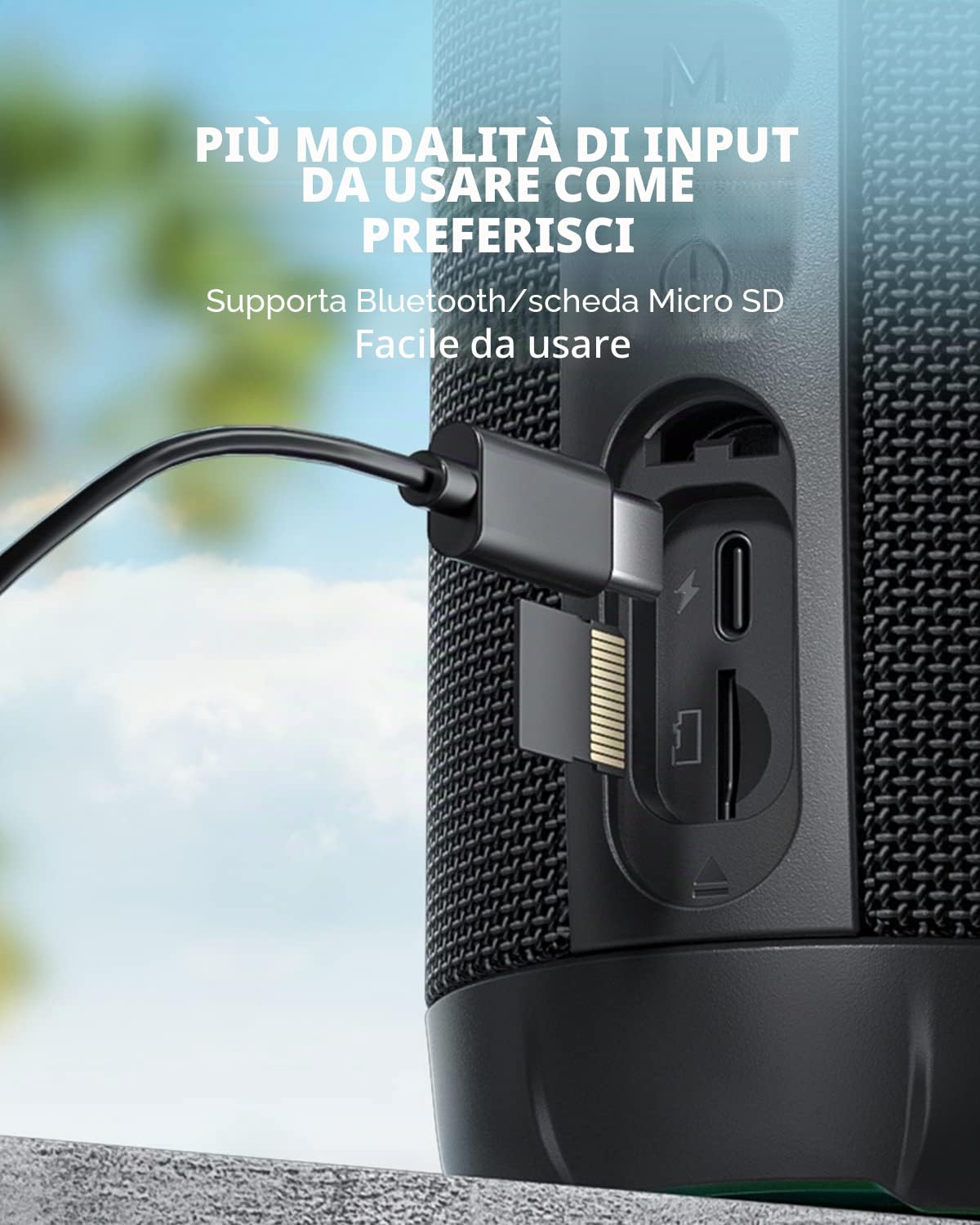 MIFA WildRod Casse Bluetooth 5.3 IP67 Impermeabile e Antipolvere, Potenza di Riproduzione 30 W, Batteria da 12 ore, Ricarica USB-C e supporto Micro-SD, luce LED RGB, Nero