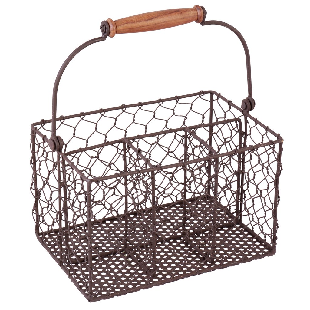 Dibor Rustic Farmhouse Chicken Wire Four Compartment Storage Compartment Cutlery Caddy Basket
