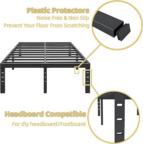 Miniatura 5 de ALDRICH Marco de cama de metal de 12 pulgadas, tamaño Queen, plataforma de listones de acero básico negro doble, marcos de cama resistentes sin