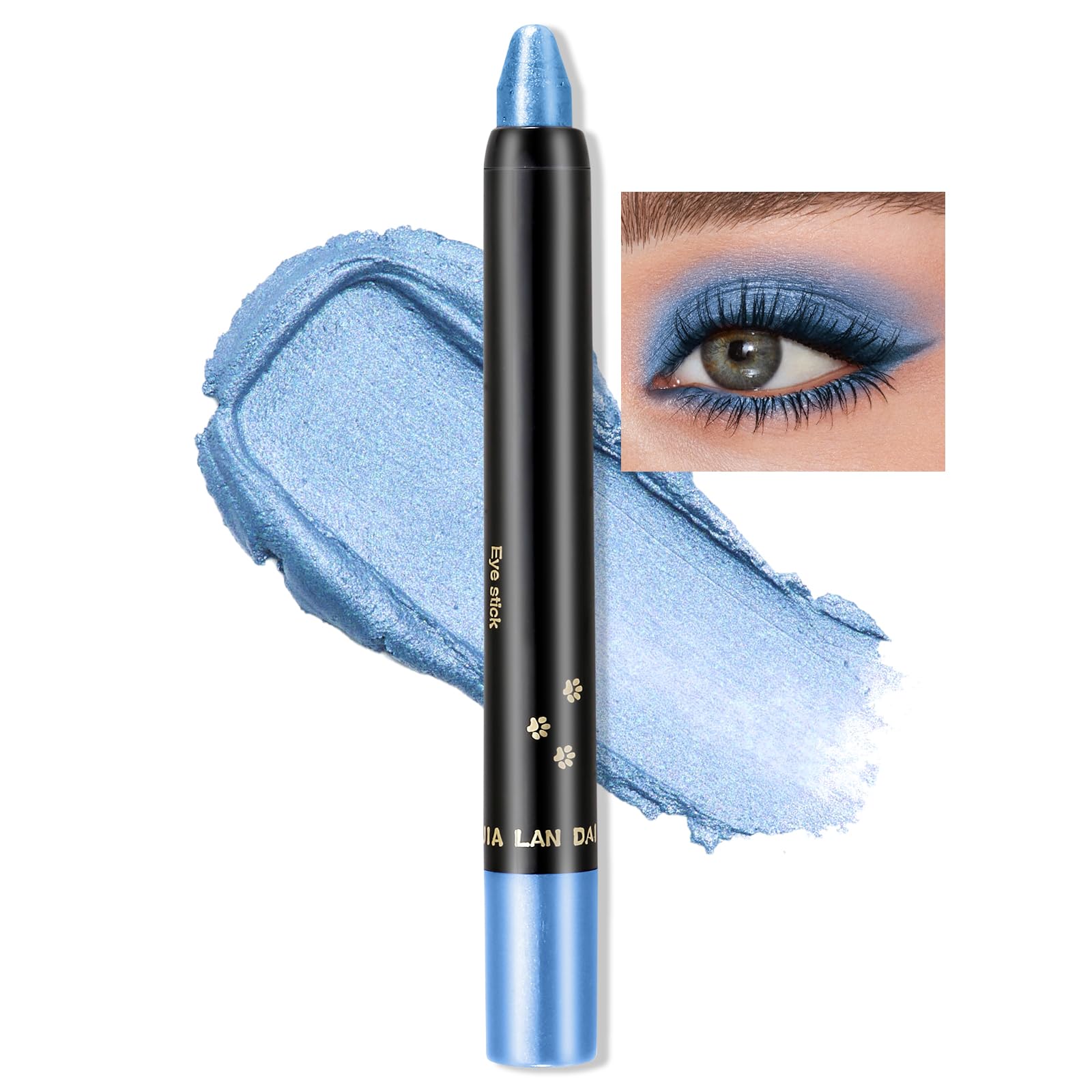 Erinde Lápiz de sombra de ojos azul brillante, resistente al agua y de larga duración, lápiz de maquillaje de ojos azul perlado crema Crayon, lápiz de maquillaje de ojos de alto pigmento metálico