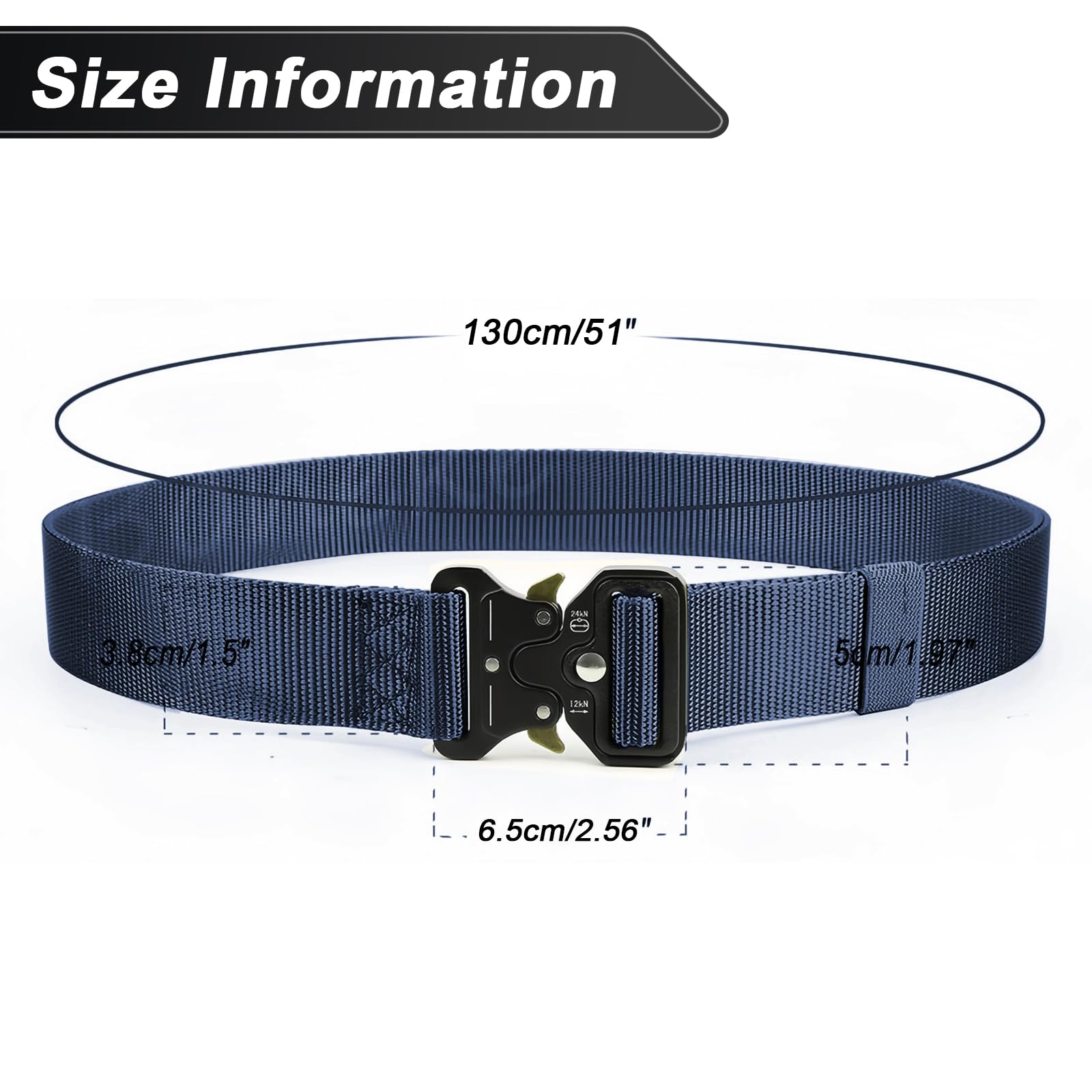 Cintura Tattica, 3,8 cm Cintura da Lavoro Militare Cinturas Tatticas Uomo Heavy Duty Nylon Militare Esercito con Fibbia in Metallo a Sgancio Rapido, per Caccia Trekking Esercizi (Marina Militare)