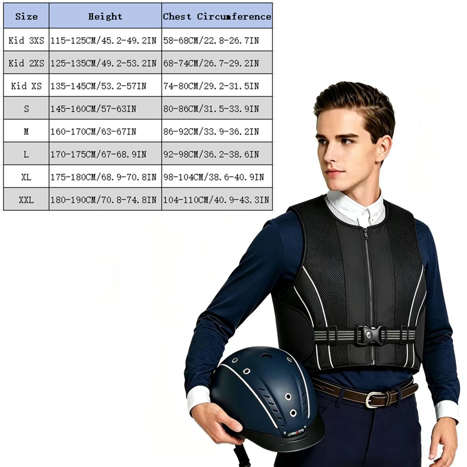 Chaleco protector ecuestre adultos espesado chaleco de absorción de choques protector del cuerpo del equipo de equitación ajustable
