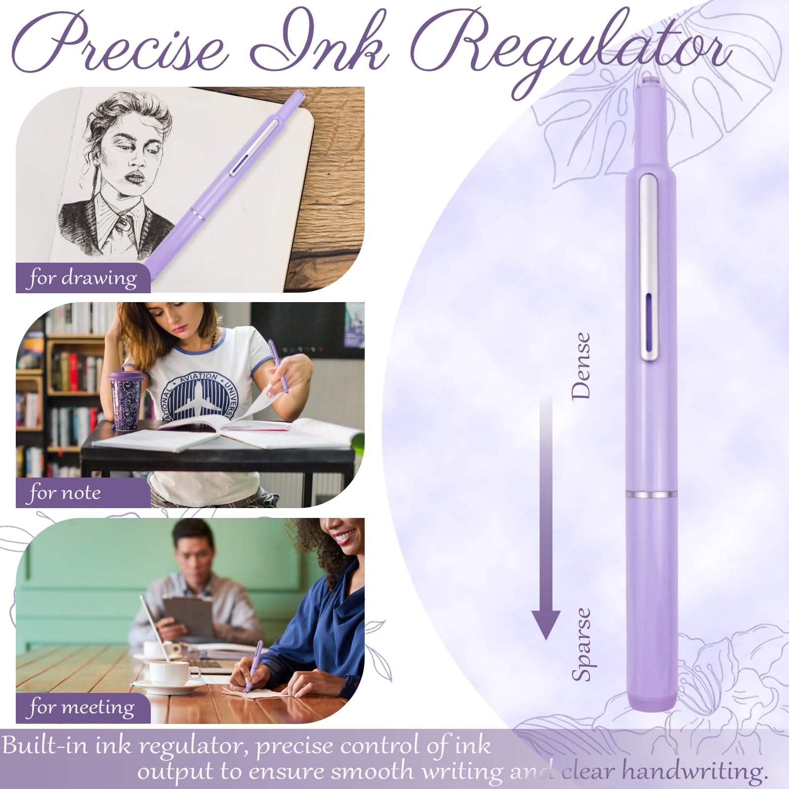 JIZHIYUAN Juego de pluma estilográfica retráctil de punta fina para caligrafía, diario, bocetos, incluye 5 cartuchos de tinta negra y 5 azules, notas adhesivas, pestañas de índice, jeringa de tinta,