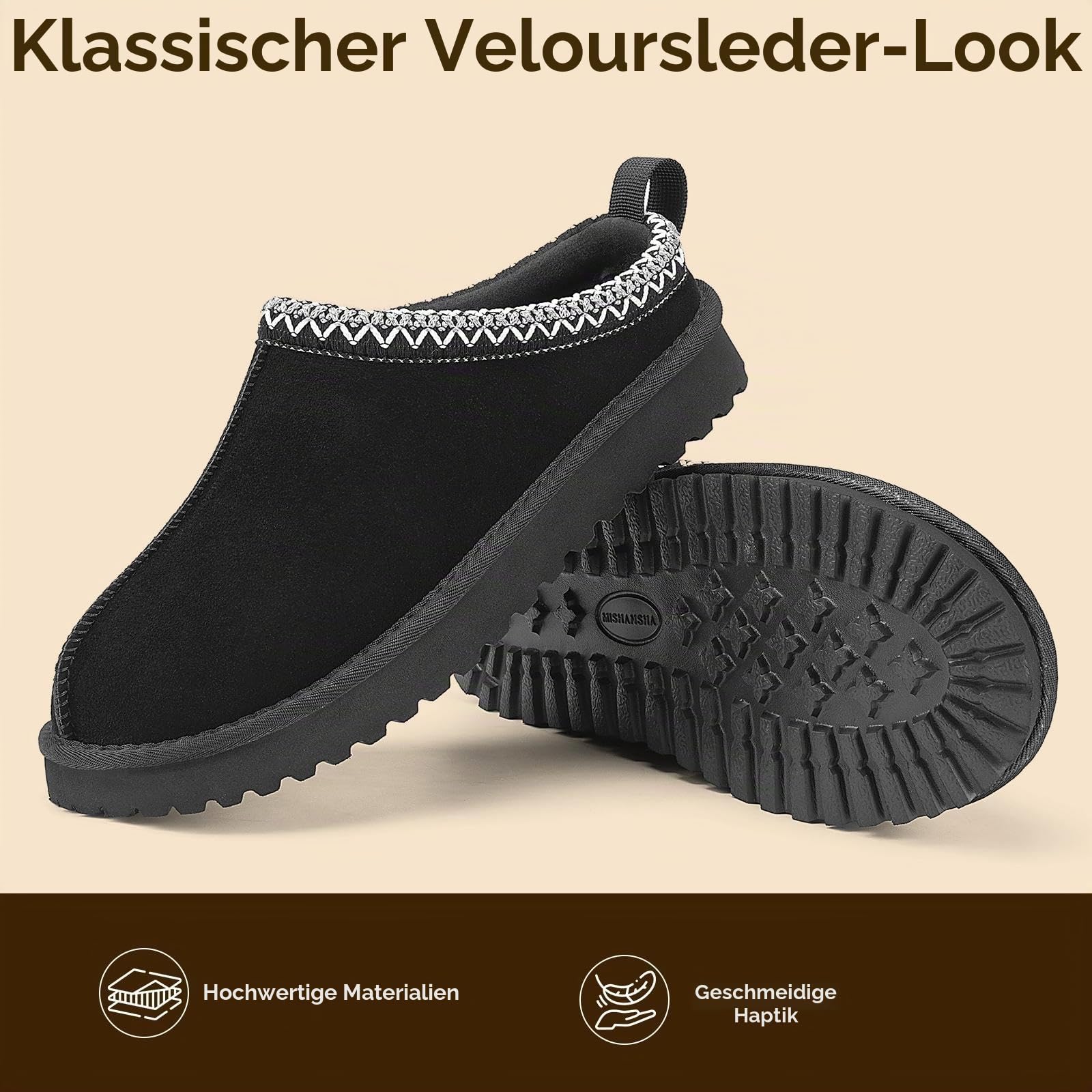 Mishansha Hausschuhe Damen Winter Warme Plüsch-Gefüttert Pantoffeln Flauschige rutschfeste Geschlossen Slippers,für drinnen & draußen Schwarz Gr.41