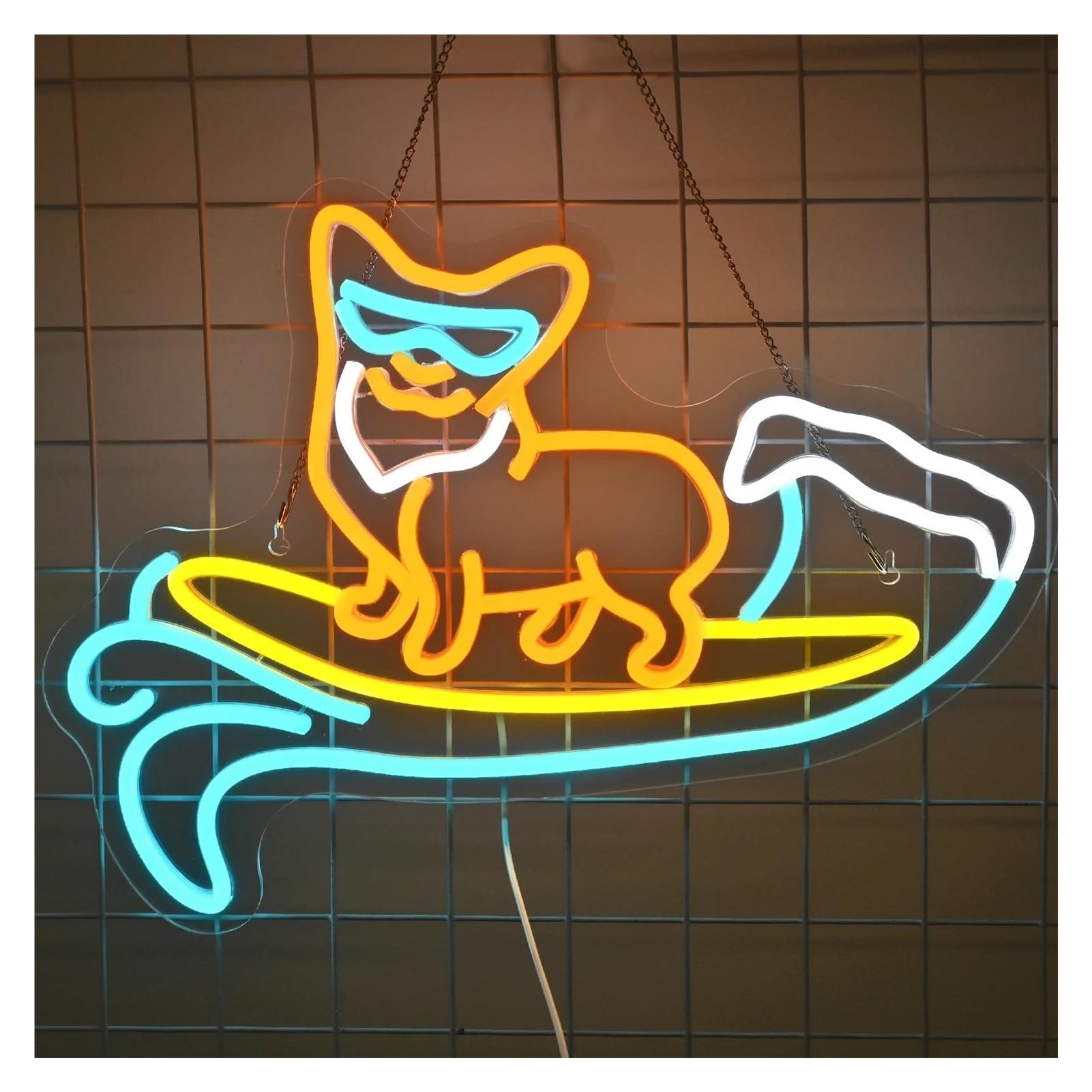 LEMST Signs Lamp Surfing Corgi Dog Neon Sign Light for Surf Shops Beach Houses Living Rooms Party Decor USB Powered 32cmх42cm