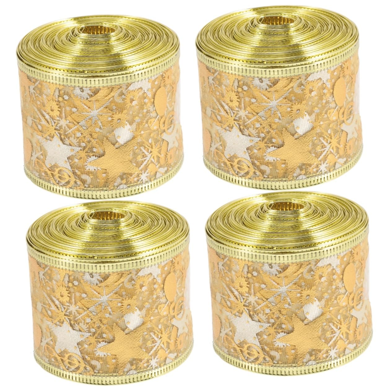 4rollen Rollendes Weihnachtsbaum-girlandenband Dekoratives Doppelschichtiges Satinband Gold Für -projekte Hochzeiten Und Festliche Dekorationen