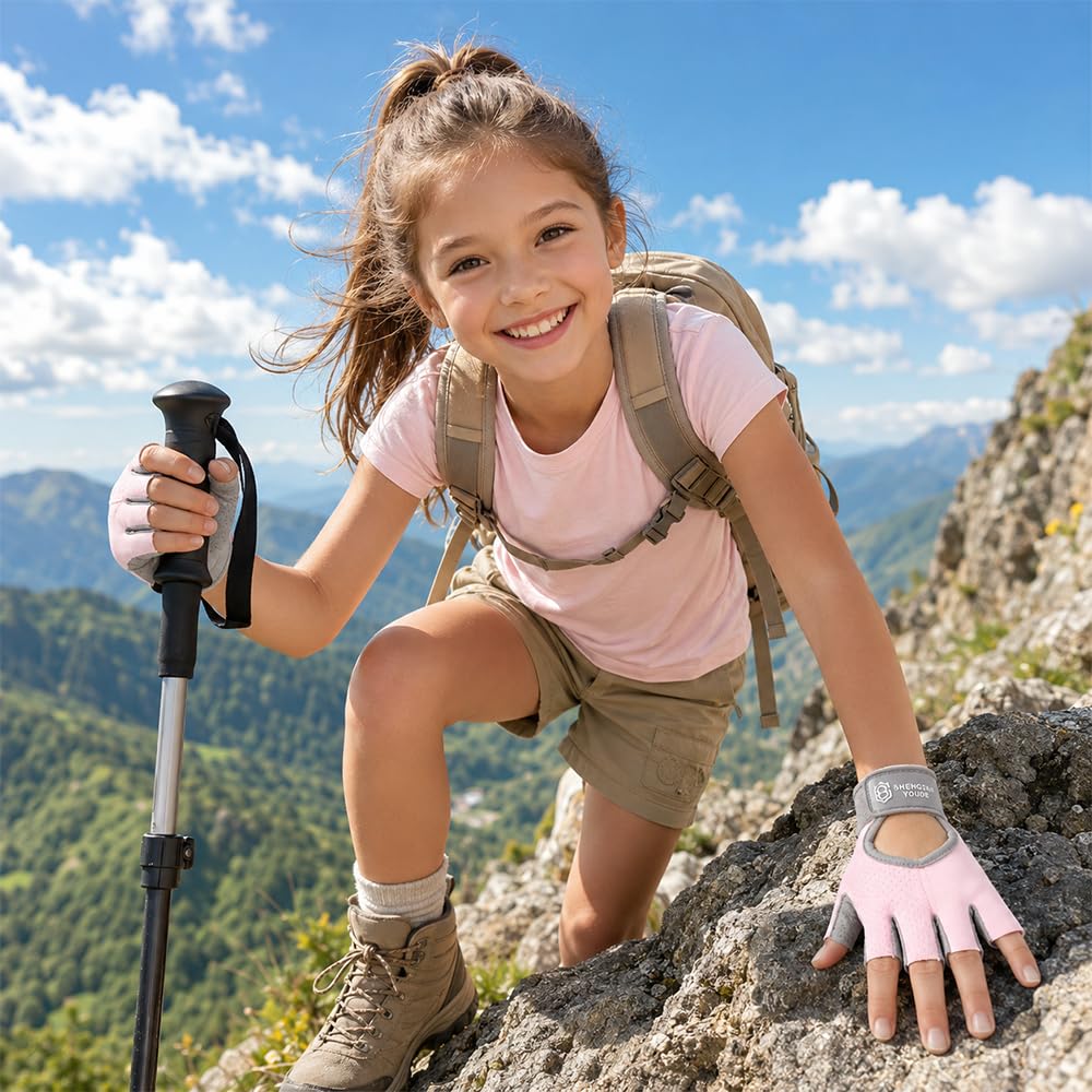 Guantes de Ciclismo Niñas y Niños, Guantes Bicicleta, Guantes Bici Sin Dedos Antideslizantes para Niños de 9 a 13 Años, Adecuado para Canotaje Infantil MTB BMX Carretera Montaña