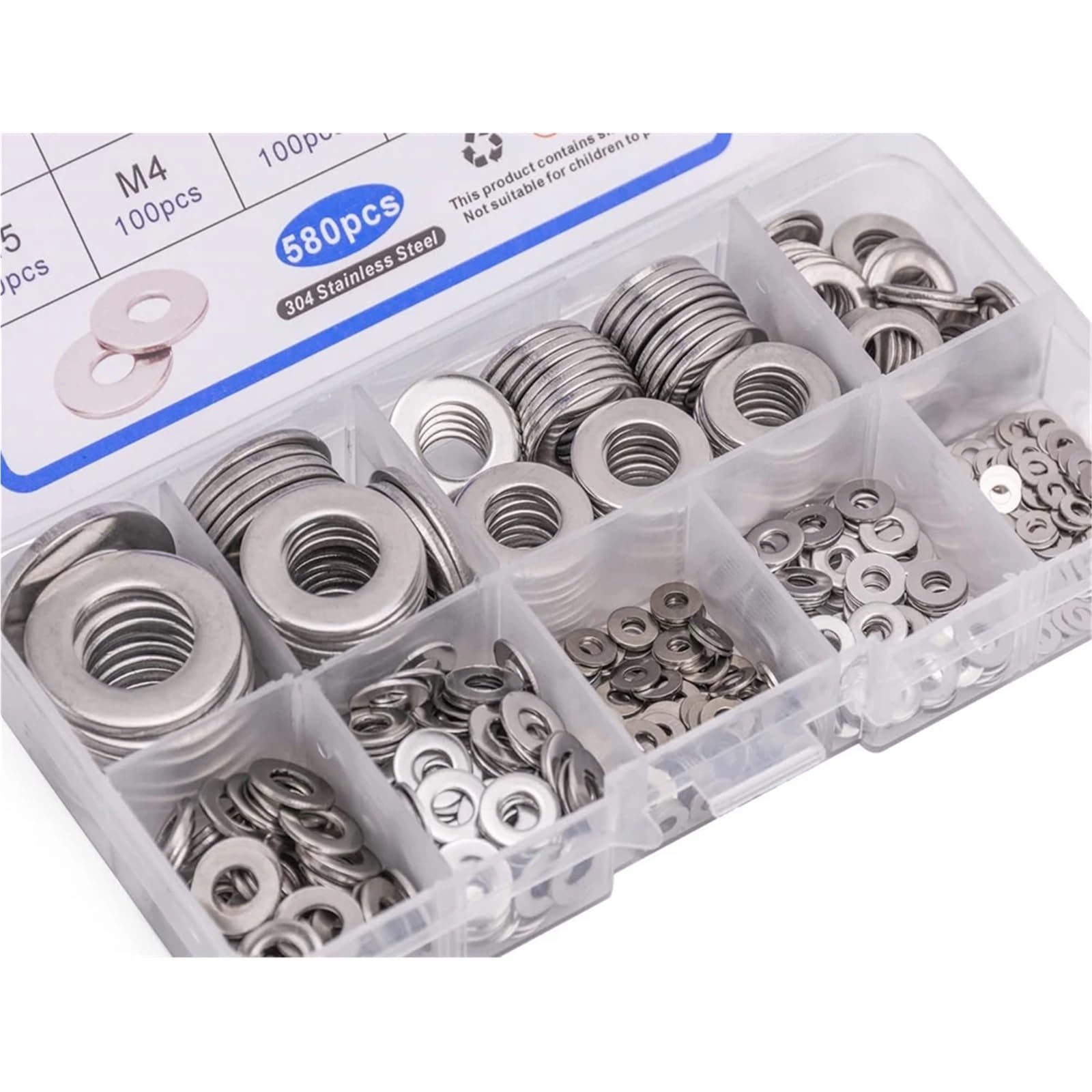 Assortiment de rondelles plates en acier inoxydable 580, 304 pièces, ensemble d'assortiment, bague d'étanchéité, fixation joint, entretoise ronde, Kit à vis métal Pour Vis Et éCrous