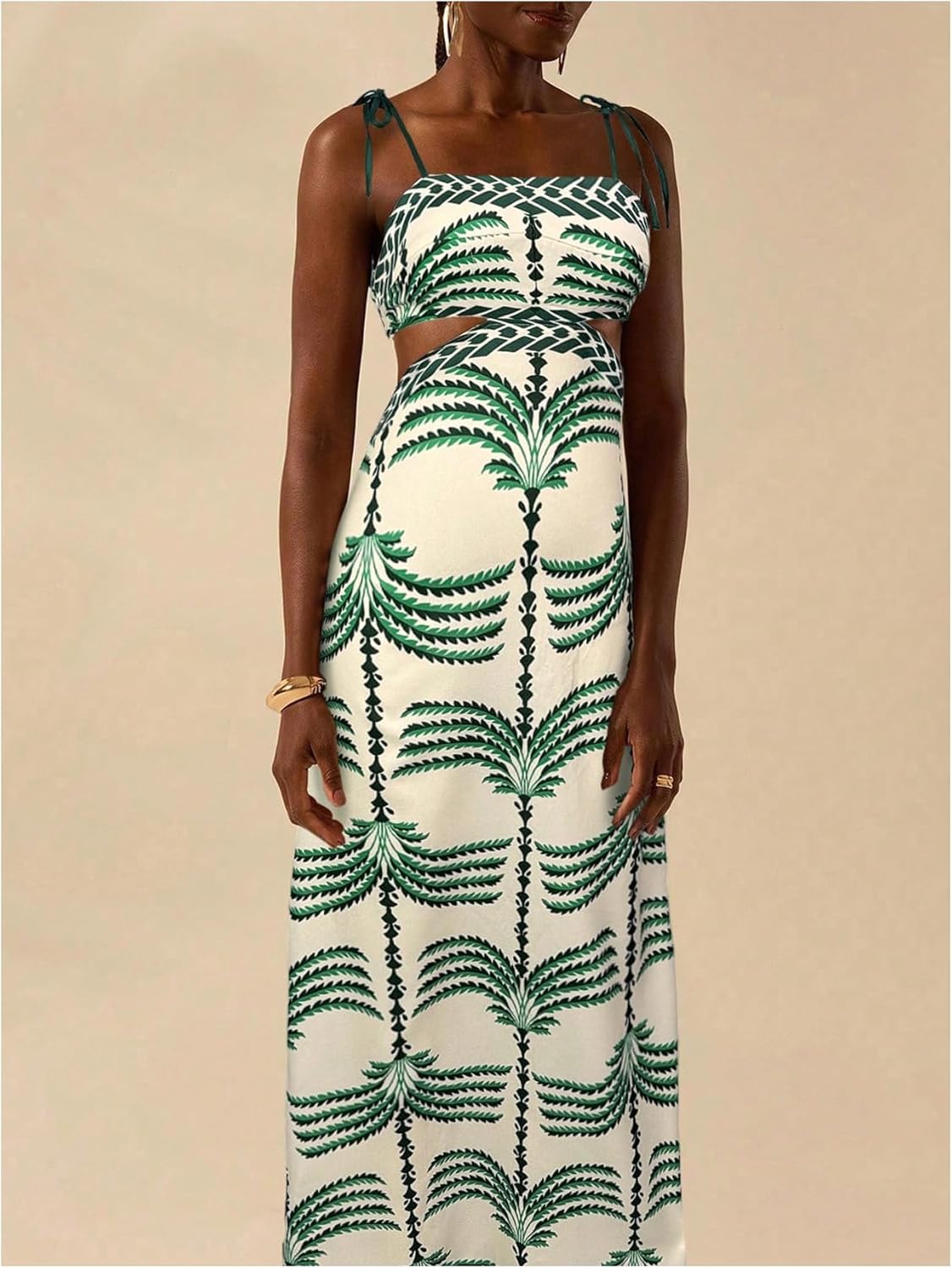 SOLY HUX Women's Summer Maxi Dress Boho Print Tie Shoulder Spaghetti Strap Cut Out Tie Back Cami Dresses Sundress - Image 5