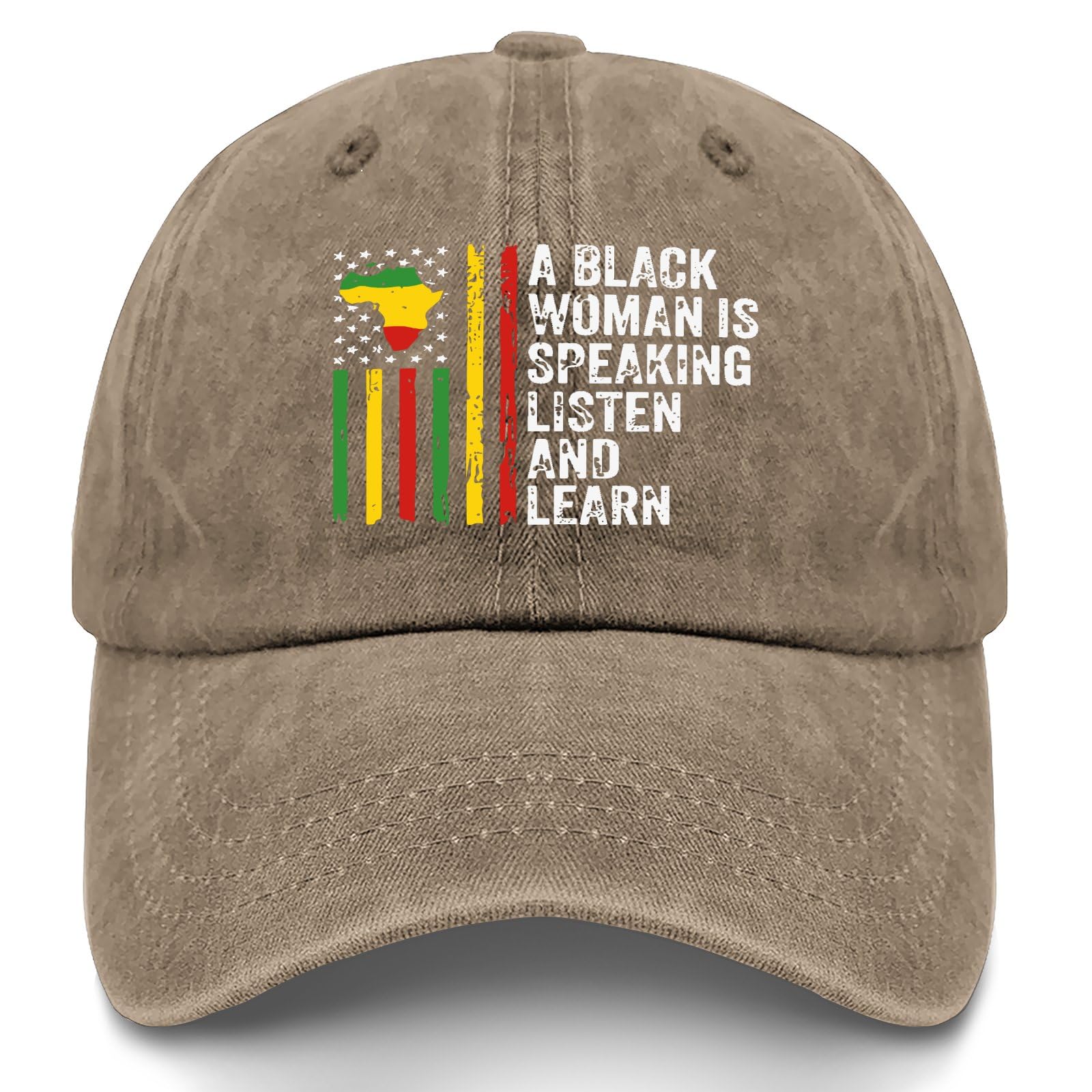A Black Woman is Speaking Listen and Learn Hats for Men Soft Washed Distressed